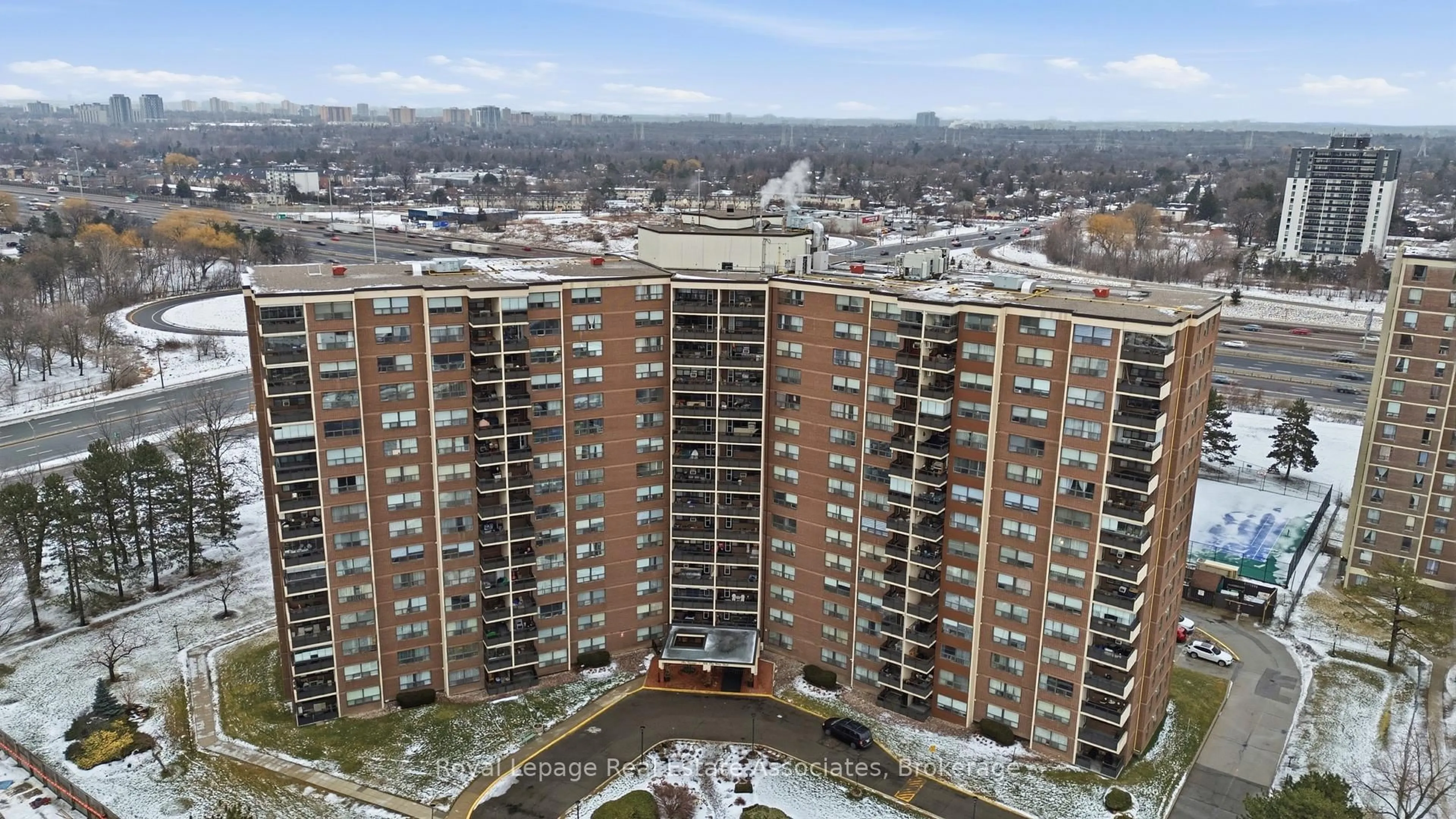 A pic from outside/outdoor area/front of a property/back of a property/a pic from drone, city buildings view from balcony for 551 The West Mall #706, Toronto Ontario M9C 1G7