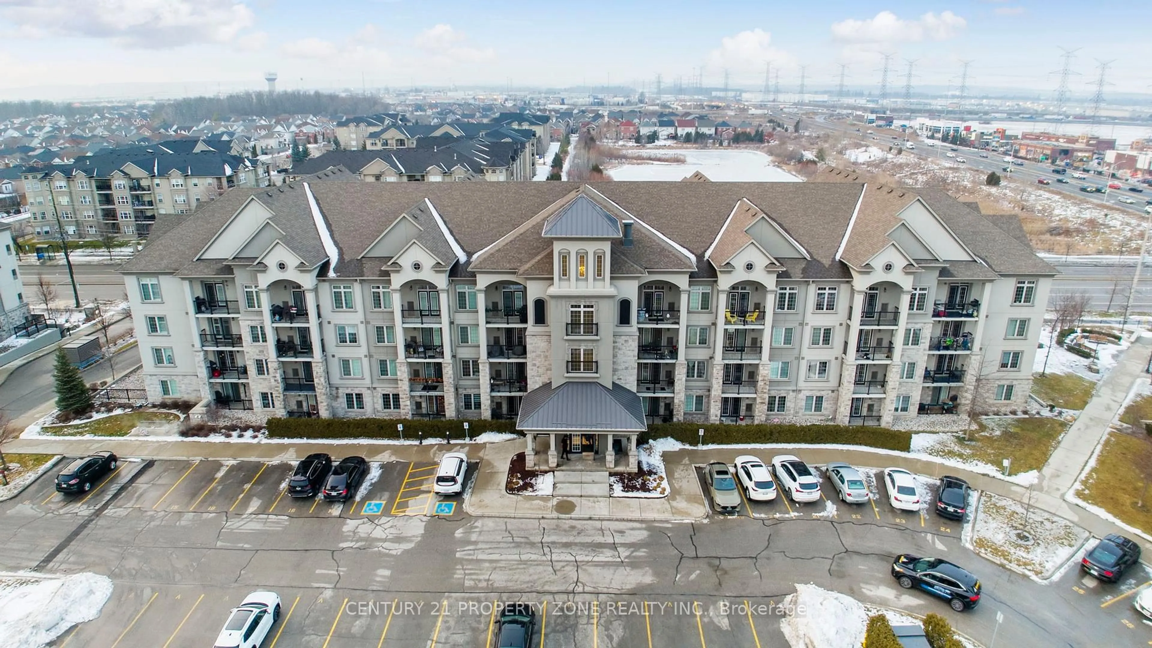 A pic from outside/outdoor area/front of a property/back of a property/a pic from drone, city buildings view from balcony for 1460 Main St #407, Milton Ontario L9T 8W5