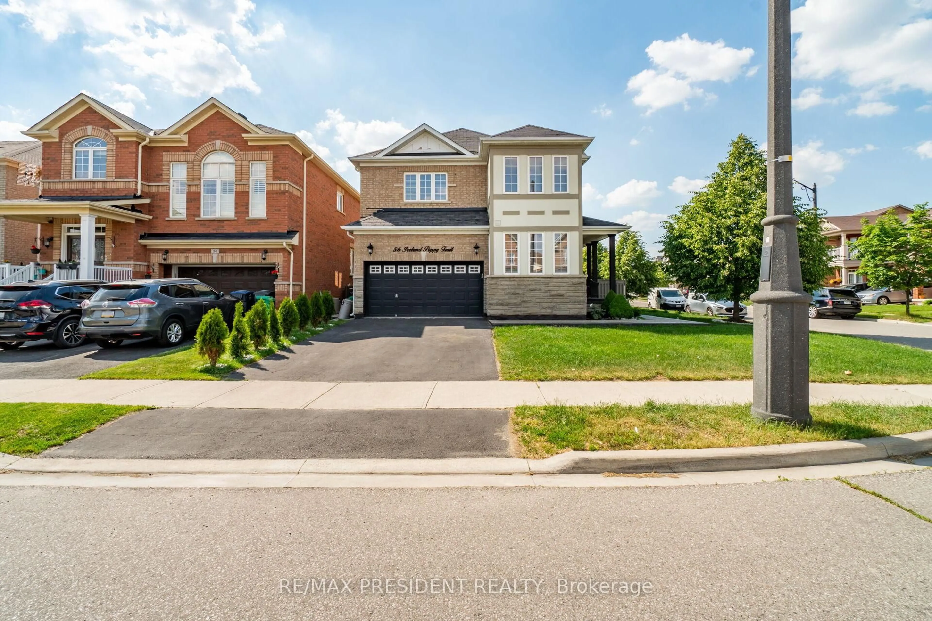 Home with brick exterior material, street for 56 Iceland Poppy Tr, Brampton Ontario L7A 0M9