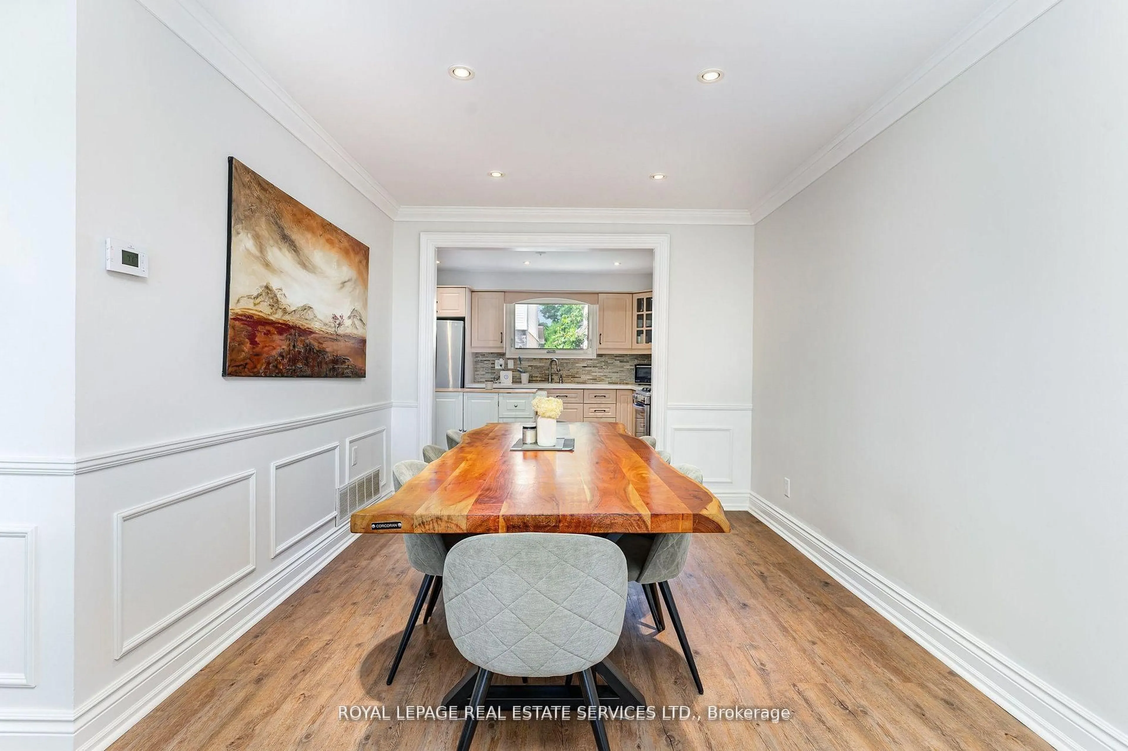 Dining room, wood/laminate floor for 47 Lafferty St, Toronto Ontario M9C 5B5