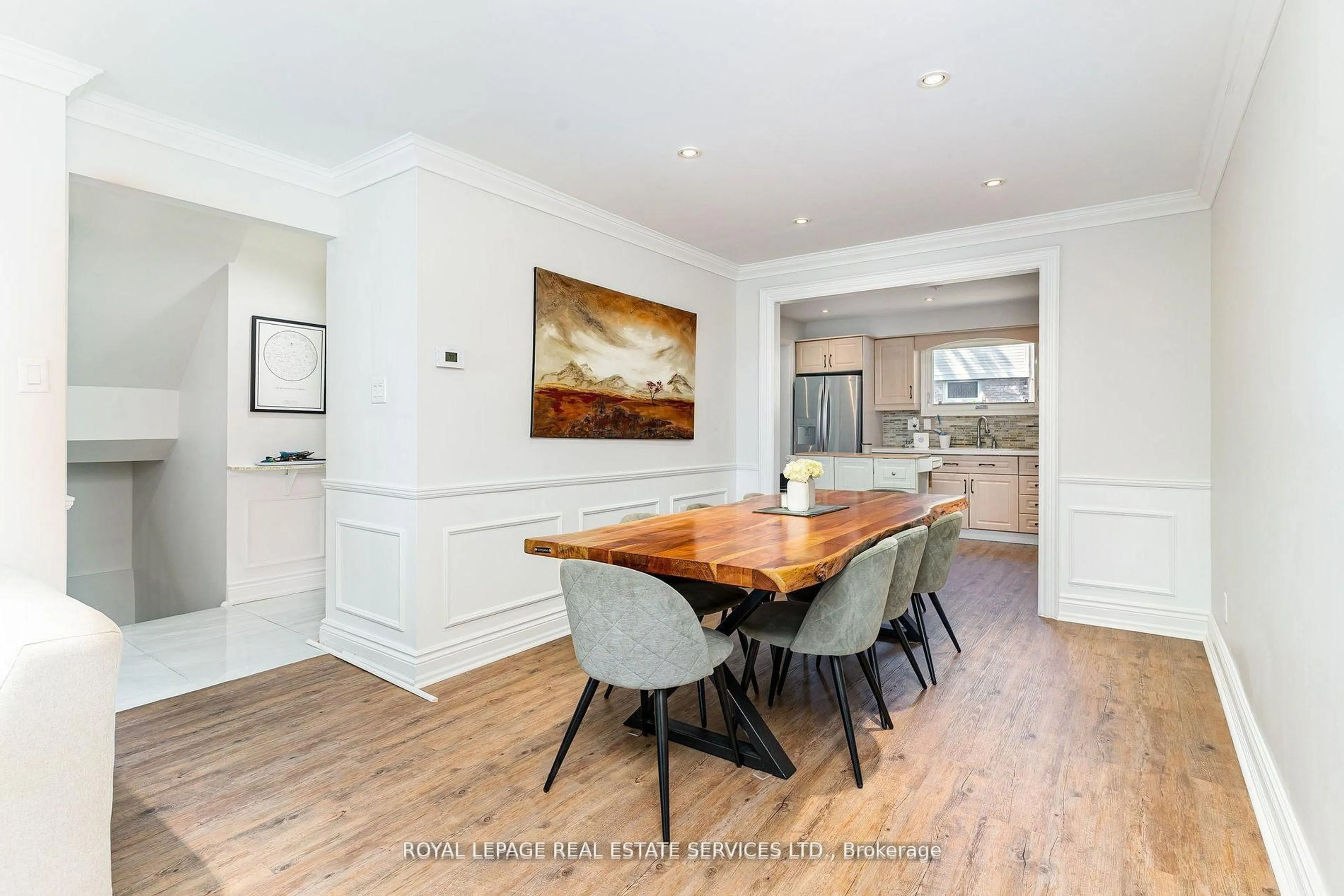 Dining room, wood/laminate floor for 47 Lafferty St, Toronto Ontario M9C 5B5