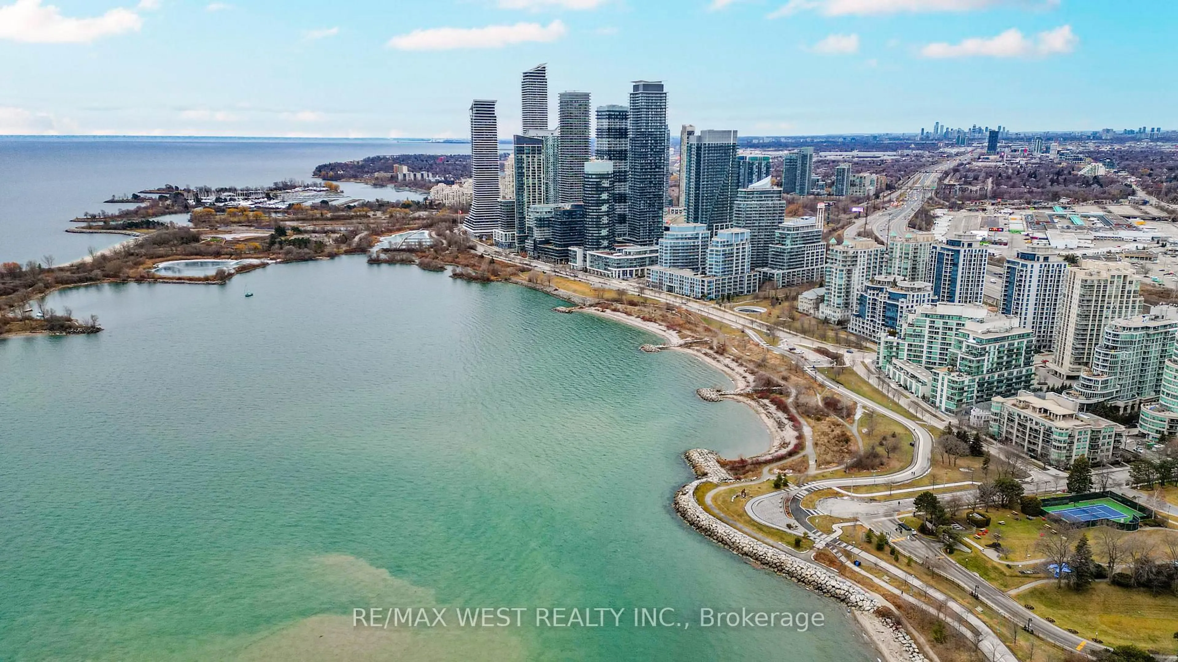 A pic from outside/outdoor area/front of a property/back of a property/a pic from drone, water/lake/river/ocean view for 5 Marine Parade Dr #319, Toronto Ontario M8V 4B4