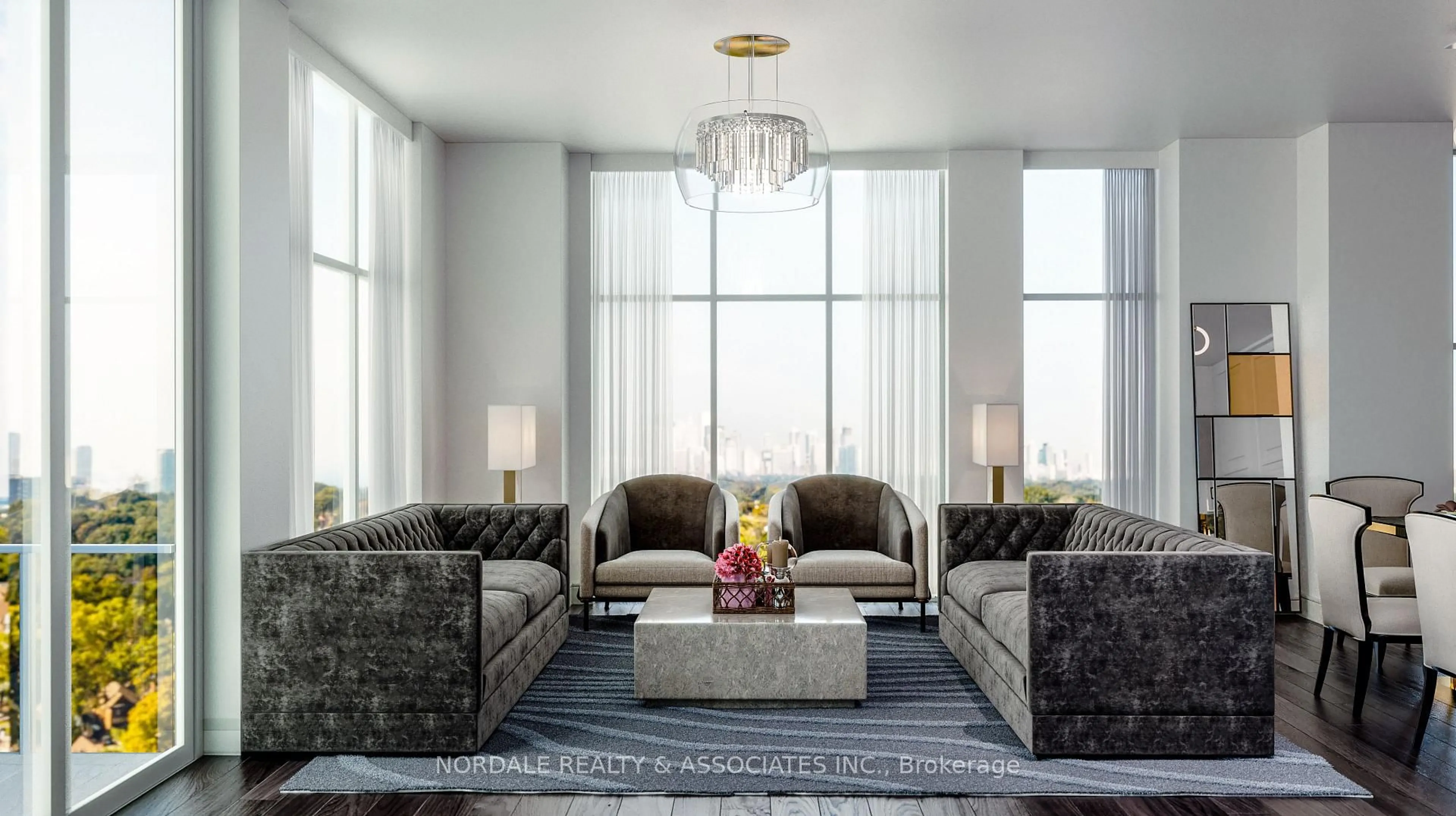 Living room with furniture, carpet floor for 2450 Bloor St #1125, Toronto Ontario M6S 1R2