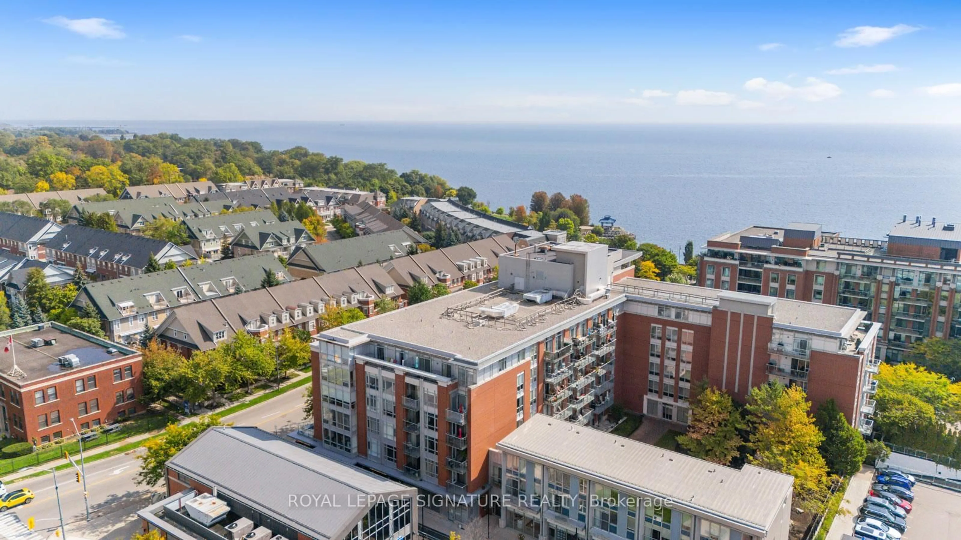 A pic from outside/outdoor area/front of a property/back of a property/a pic from drone, water/lake/river/ocean view for 80 Port St #407, Mississauga Ontario L5G 4V6