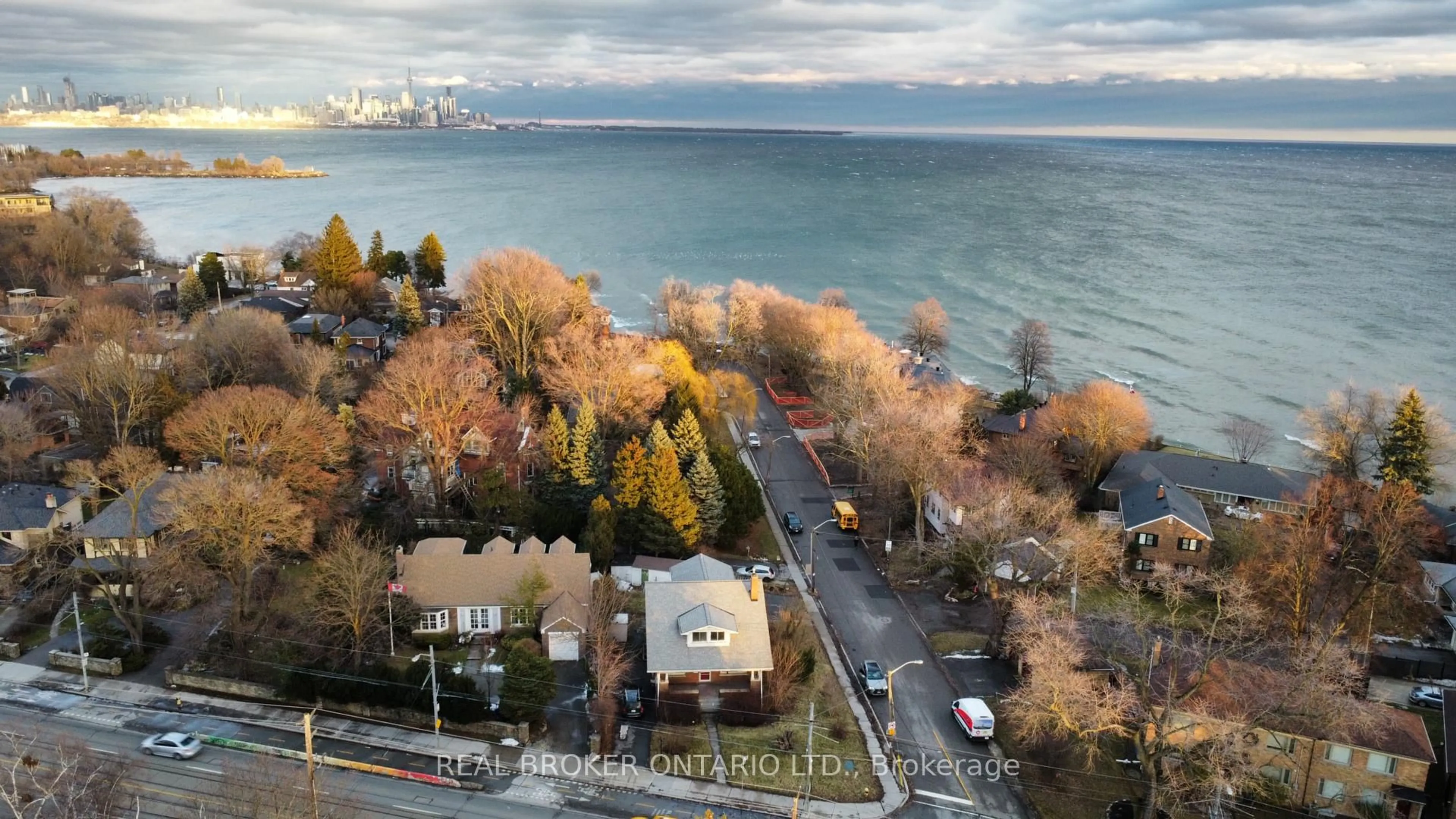 A pic from outside/outdoor area/front of a property/back of a property/a pic from drone, water/lake/river/ocean view for 2585 Lakeshore Blvd, Toronto Ontario M8V 1G3