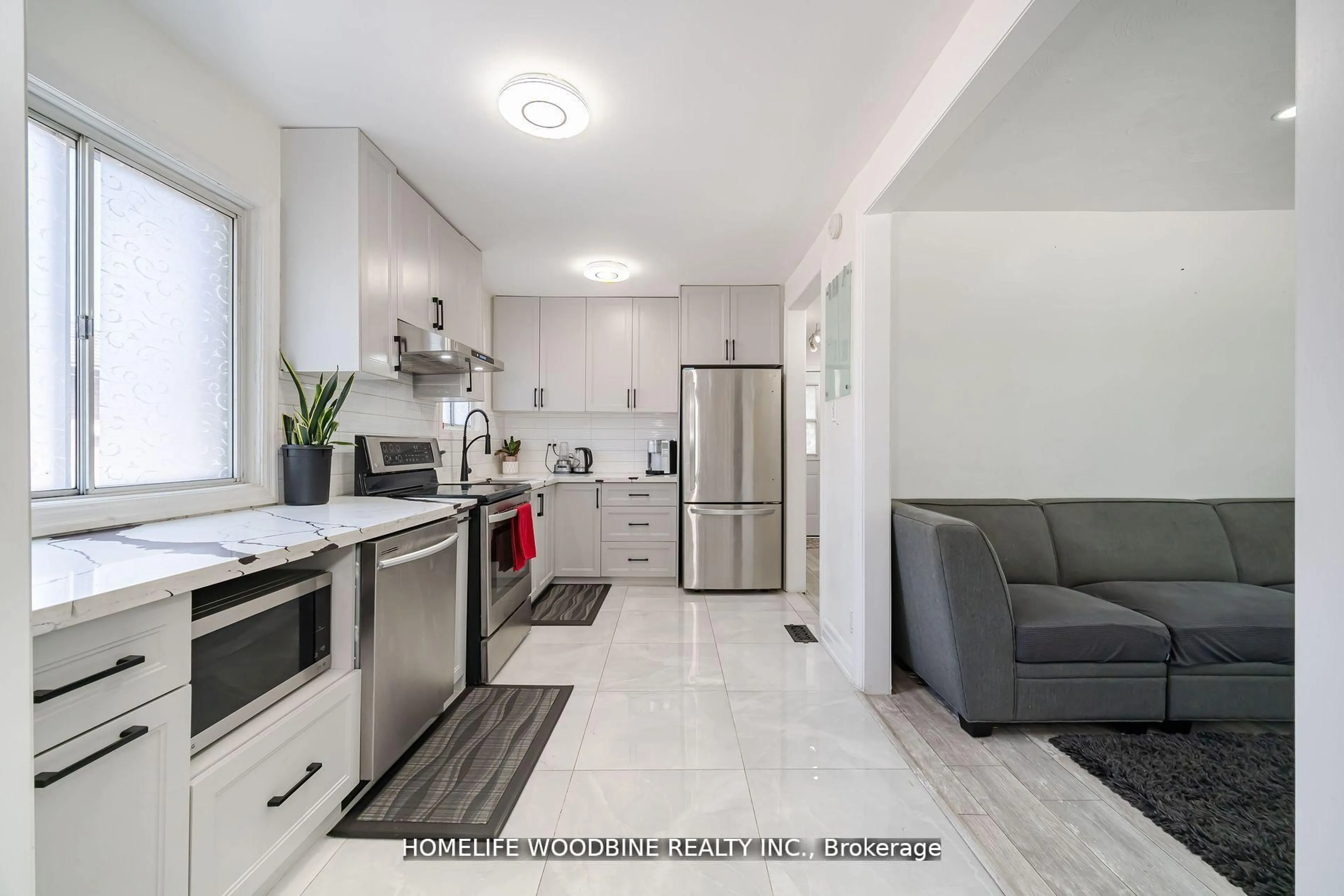 Open concept kitchen, ceramic/tile floor for 67 Allenby Ave, Toronto Ontario M9W 1S7