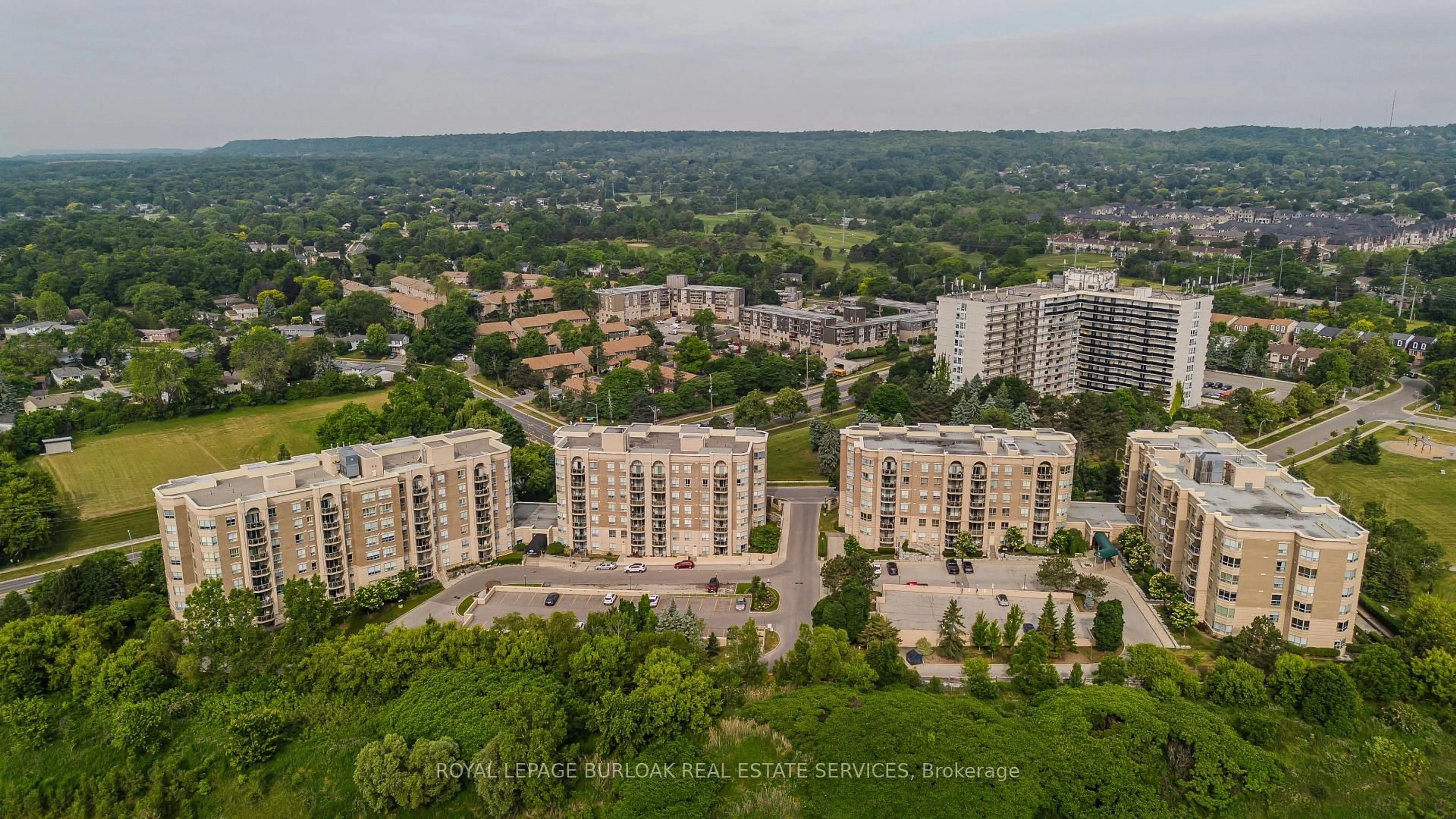 A pic from outside/outdoor area/front of a property/back of a property/a pic from drone, city buildings view from balcony for 2075 Amherst Heights Dr #401, Burlington Ontario L7P 5B8