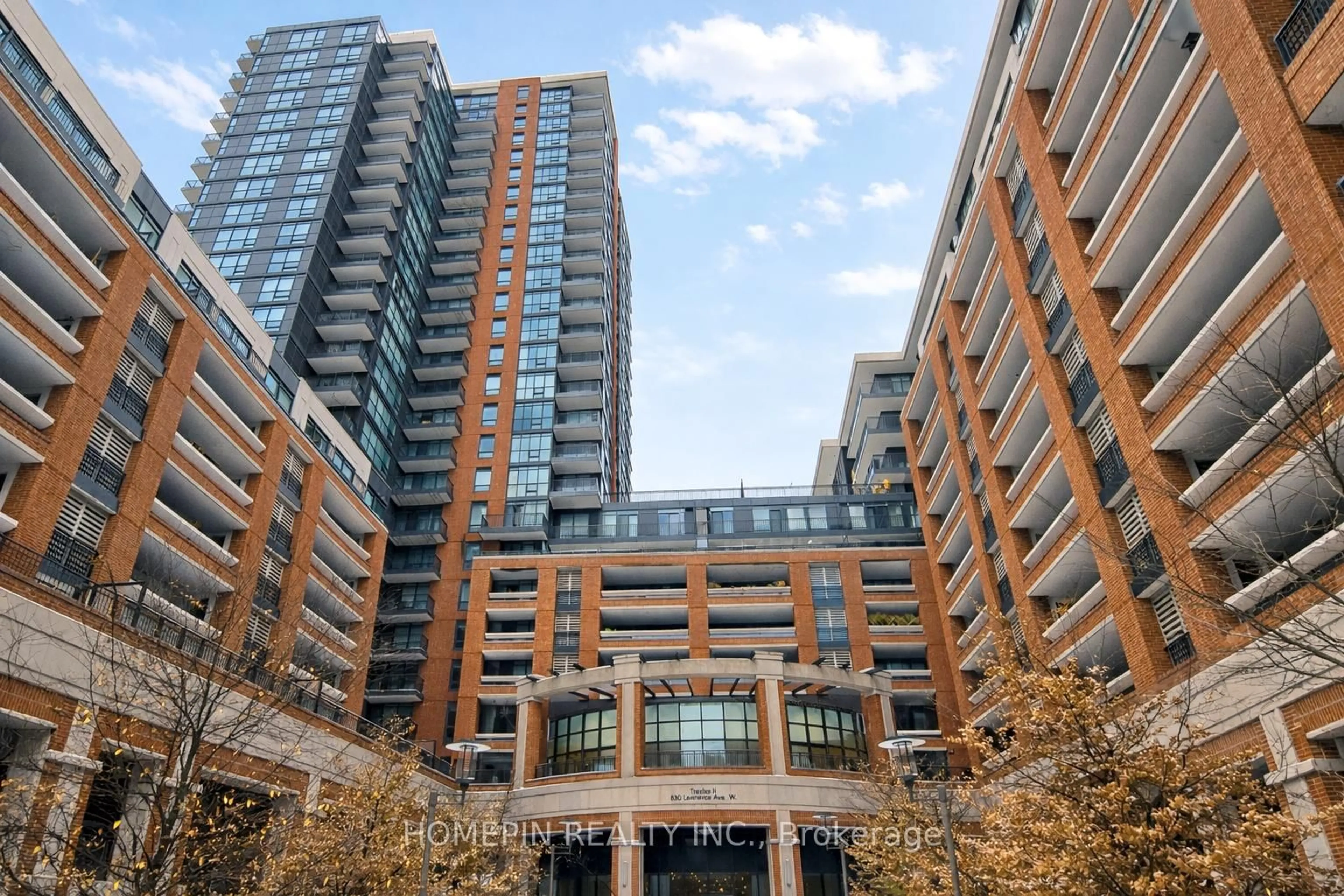 Patio, city buildings view from balcony for 830 Lawrence Ave #523, Toronto Ontario M6A 0B6