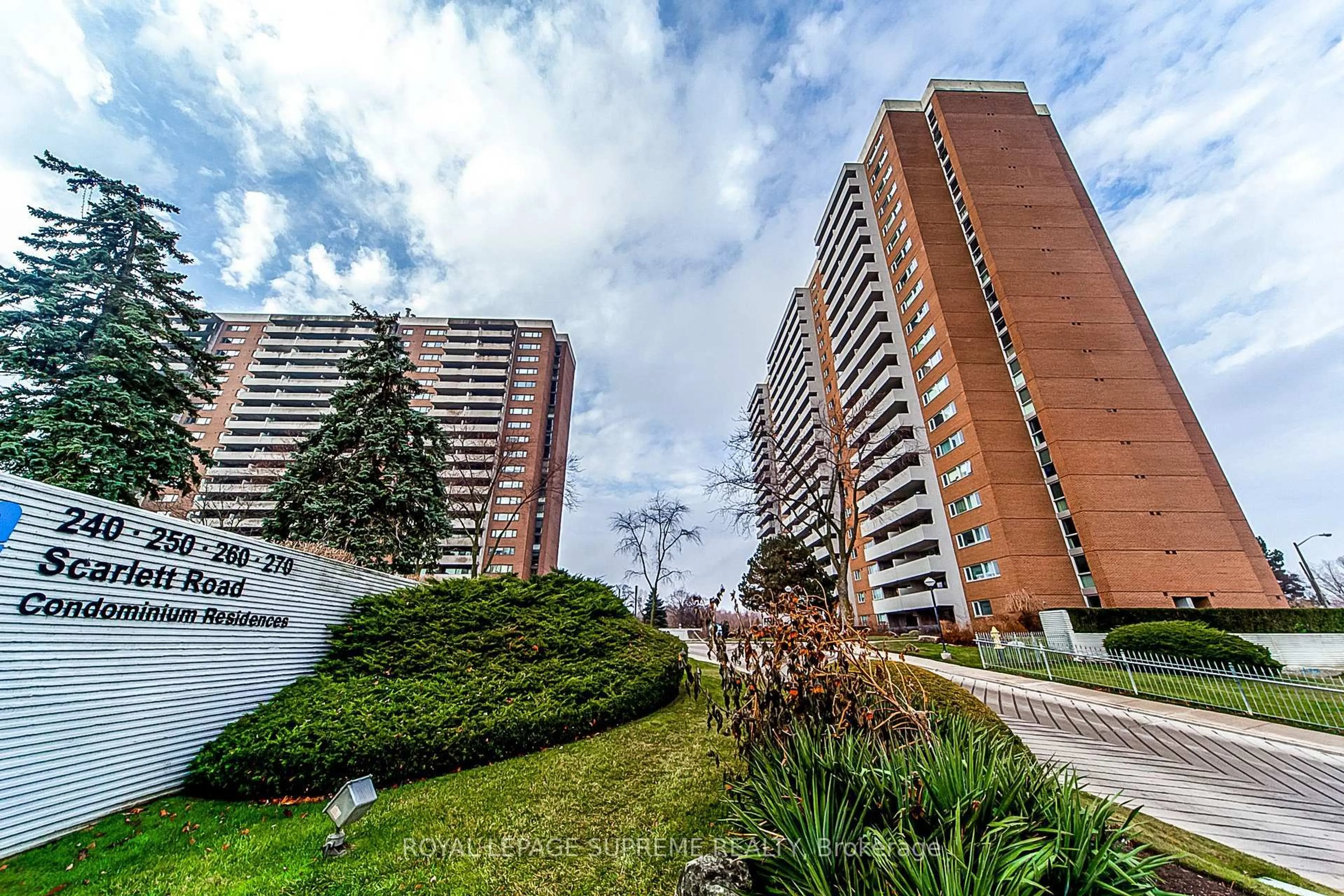 Patio, city buildings view from balcony for 270 Scarlett Rd #205, Toronto Ontario M6N 4X7