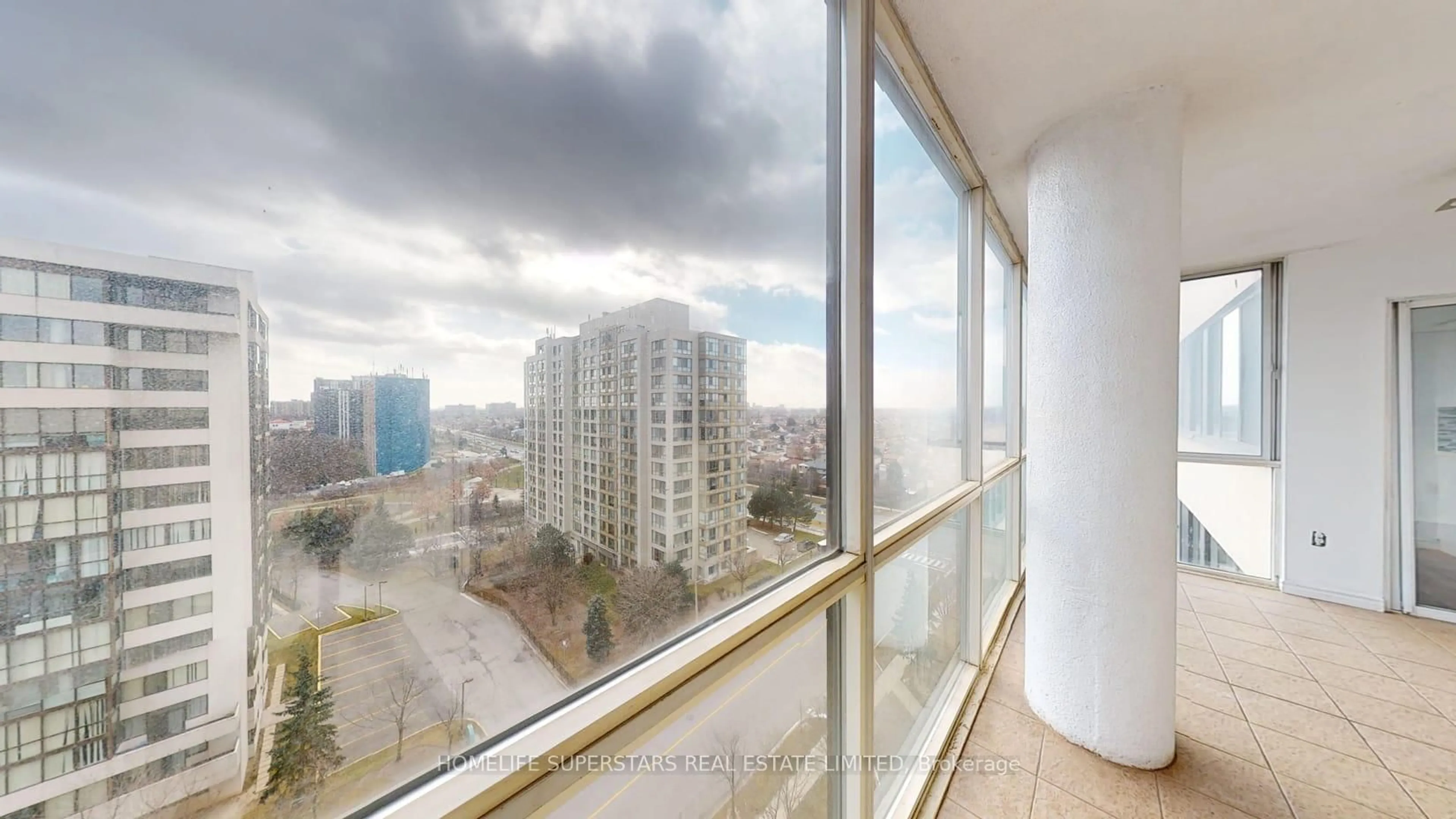 Balcony in the apartment, city buildings view from balcony for 10 Markbrook Lane #1204, Toronto Ontario M9V 5E3