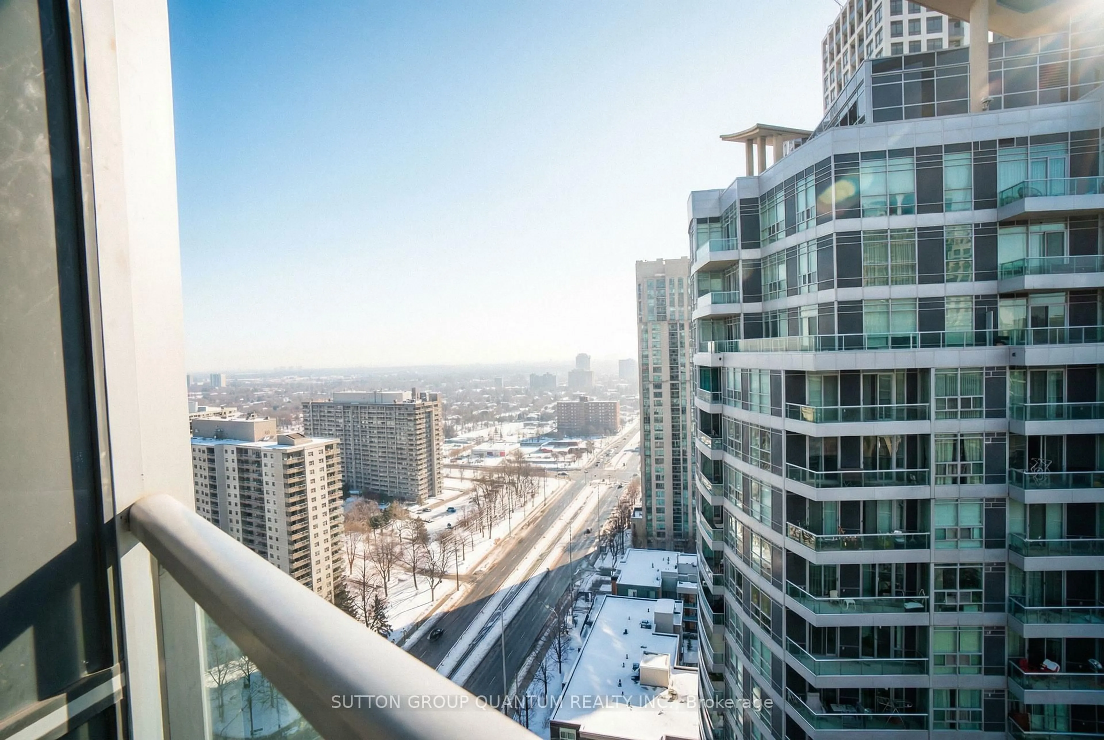 Balcony in the apartment, city buildings view from balcony for 1 Elm Dr #2705, Mississauga Ontario L5B 4M1