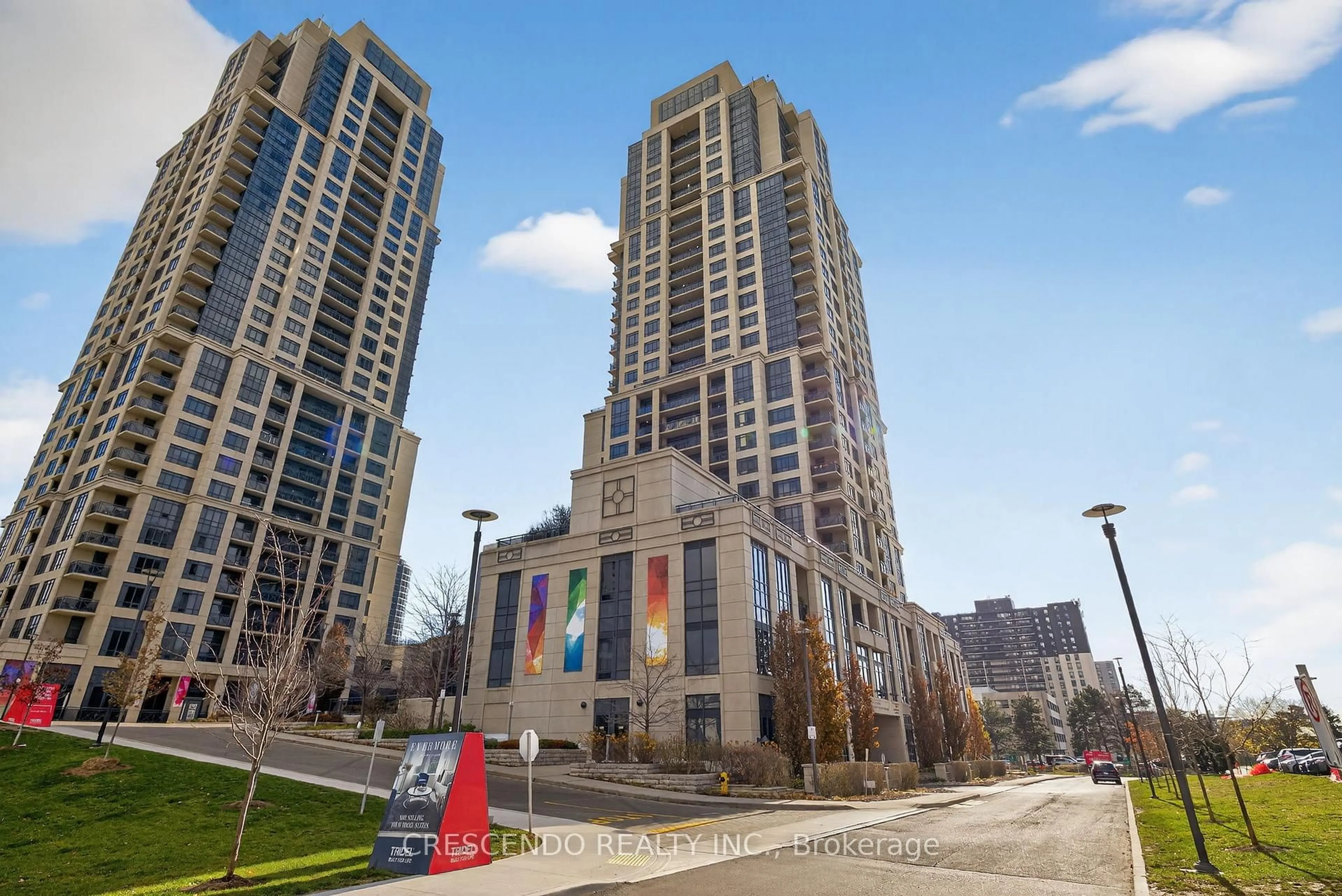 Patio, city buildings view from balcony for 6 Eva Rd #105, Toronto Ontario M9C 0B1
