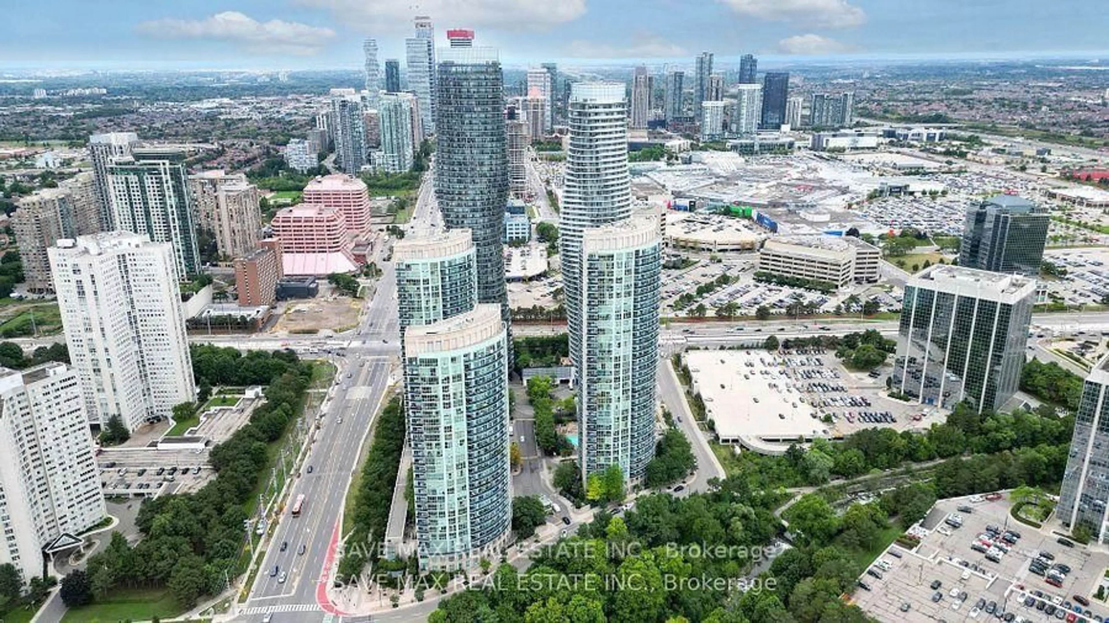 A pic from outside/outdoor area/front of a property/back of a property/a pic from drone, city buildings view from balcony for 90 Absolute Ave #1907, Mississauga Ontario L4Z 0A3