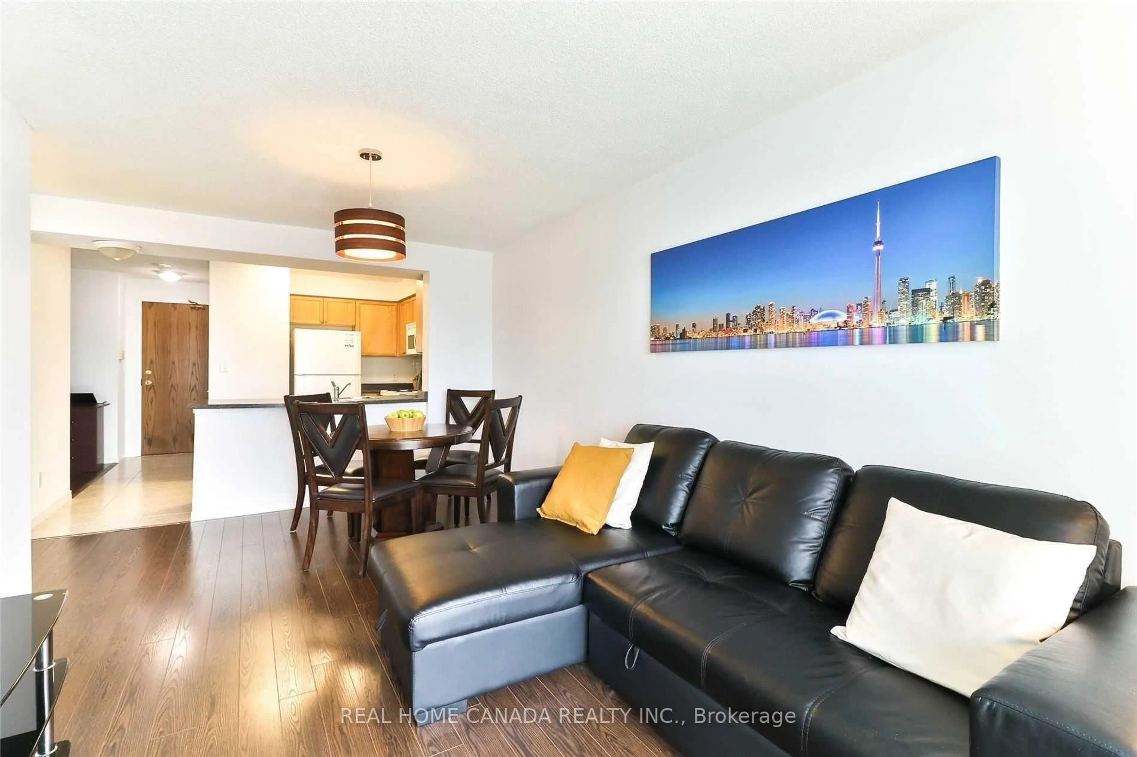Living room with furniture, wood/laminate floor for 4879 Kimbermount Ave #1802, Mississauga Ontario L5M 7R8