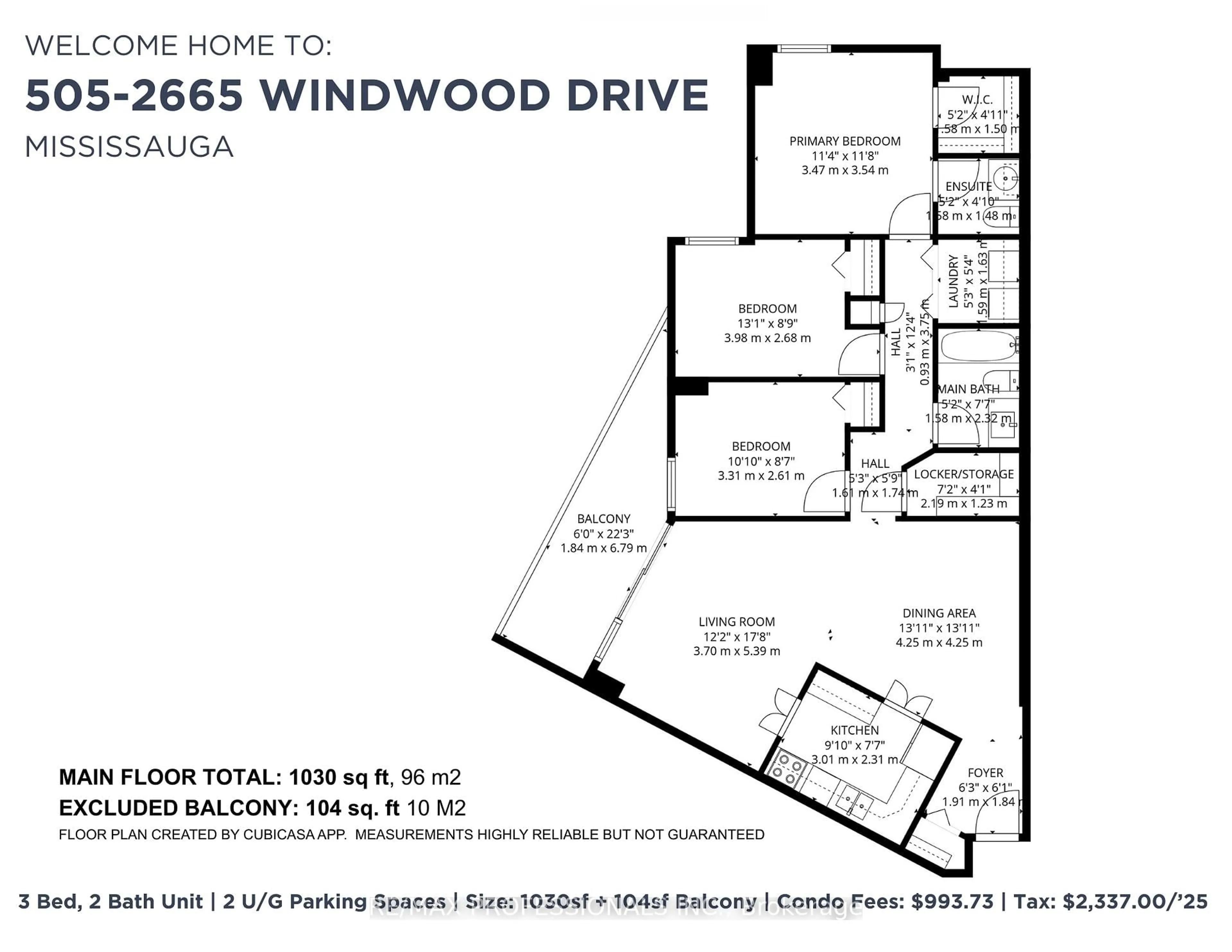 Floor plan for 2665 Windwood Dr #505, Mississauga Ontario L5N 2P2