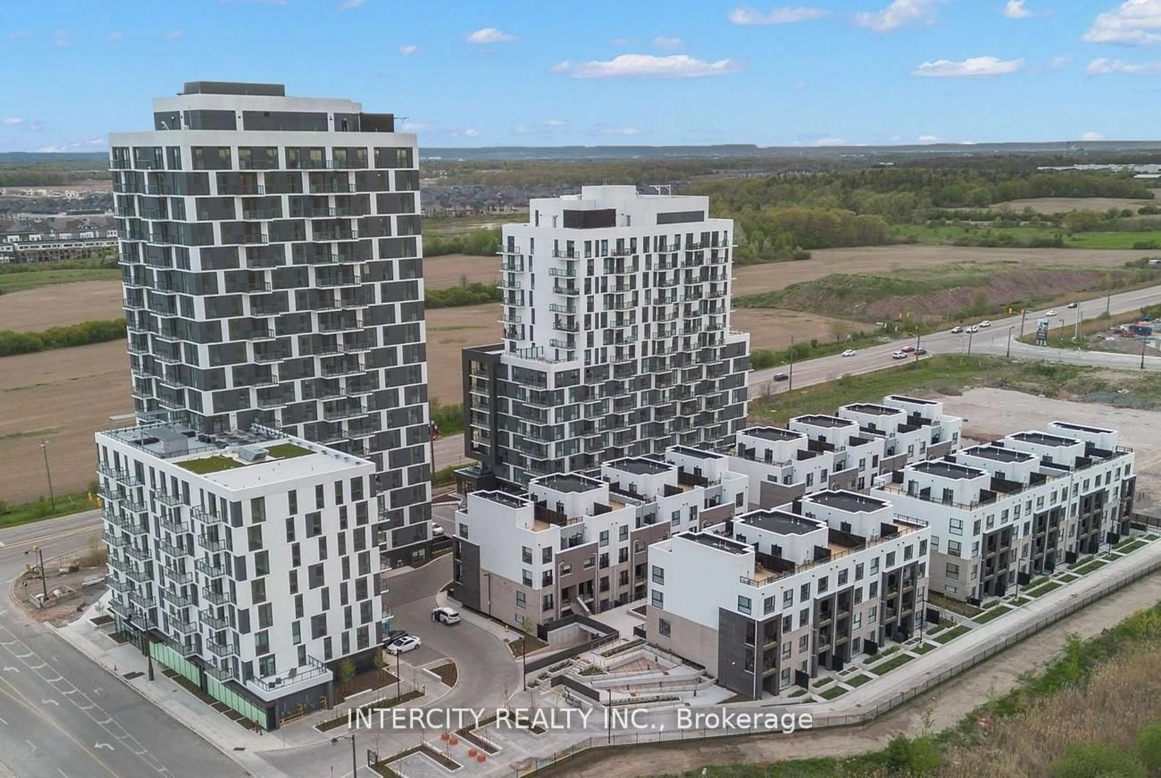 A pic from outside/outdoor area/front of a property/back of a property/a pic from drone, city buildings view from balcony for 345 Wheat Boom Dr #505, Oakville Ontario L6H 7X4