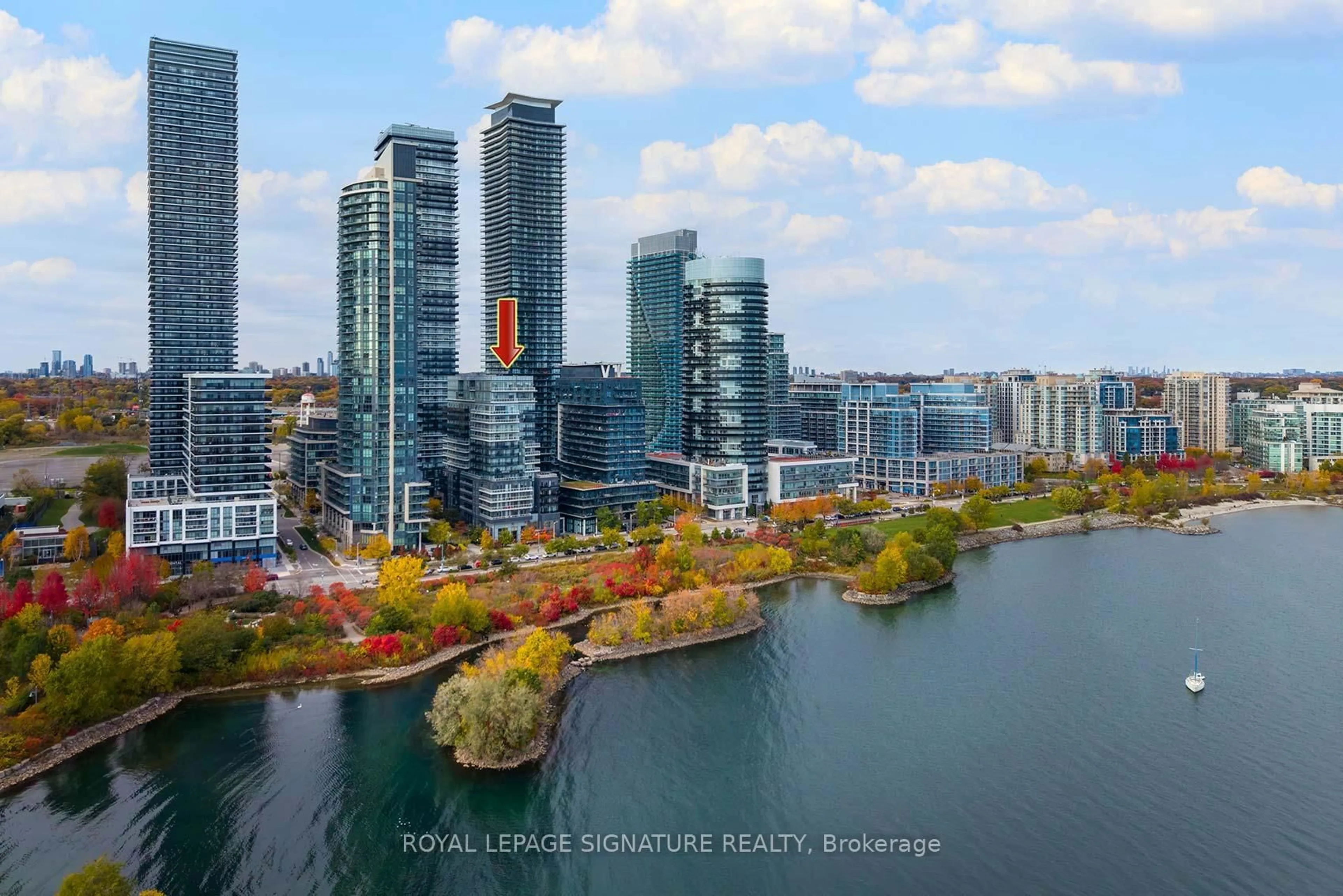 A pic from outside/outdoor area/front of a property/back of a property/a pic from drone, city buildings view from balcony for 110 Marine Parade Dr #211, Toronto Ontario M8V 0B6