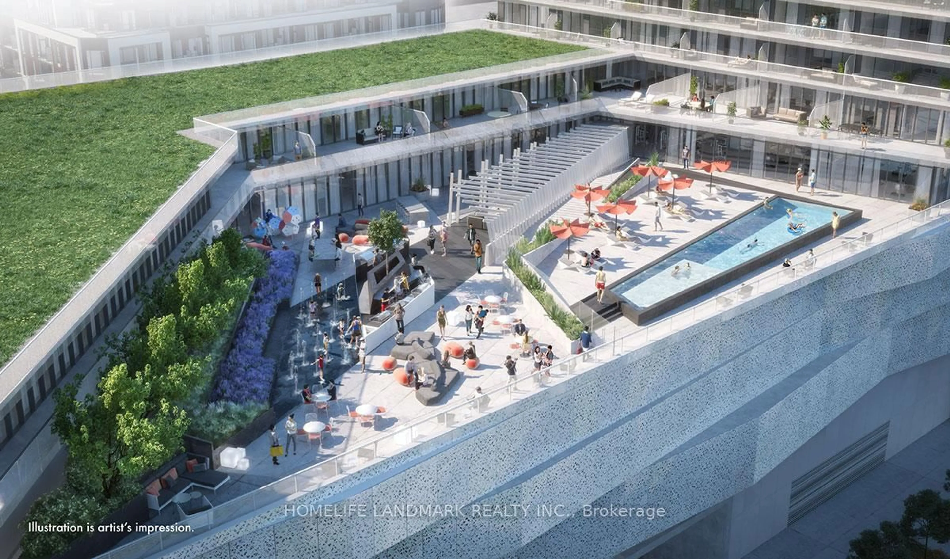 Patio, city buildings view from balcony for 3883 Quartz Rd #2311, Mississauga Ontario L5B 0M4