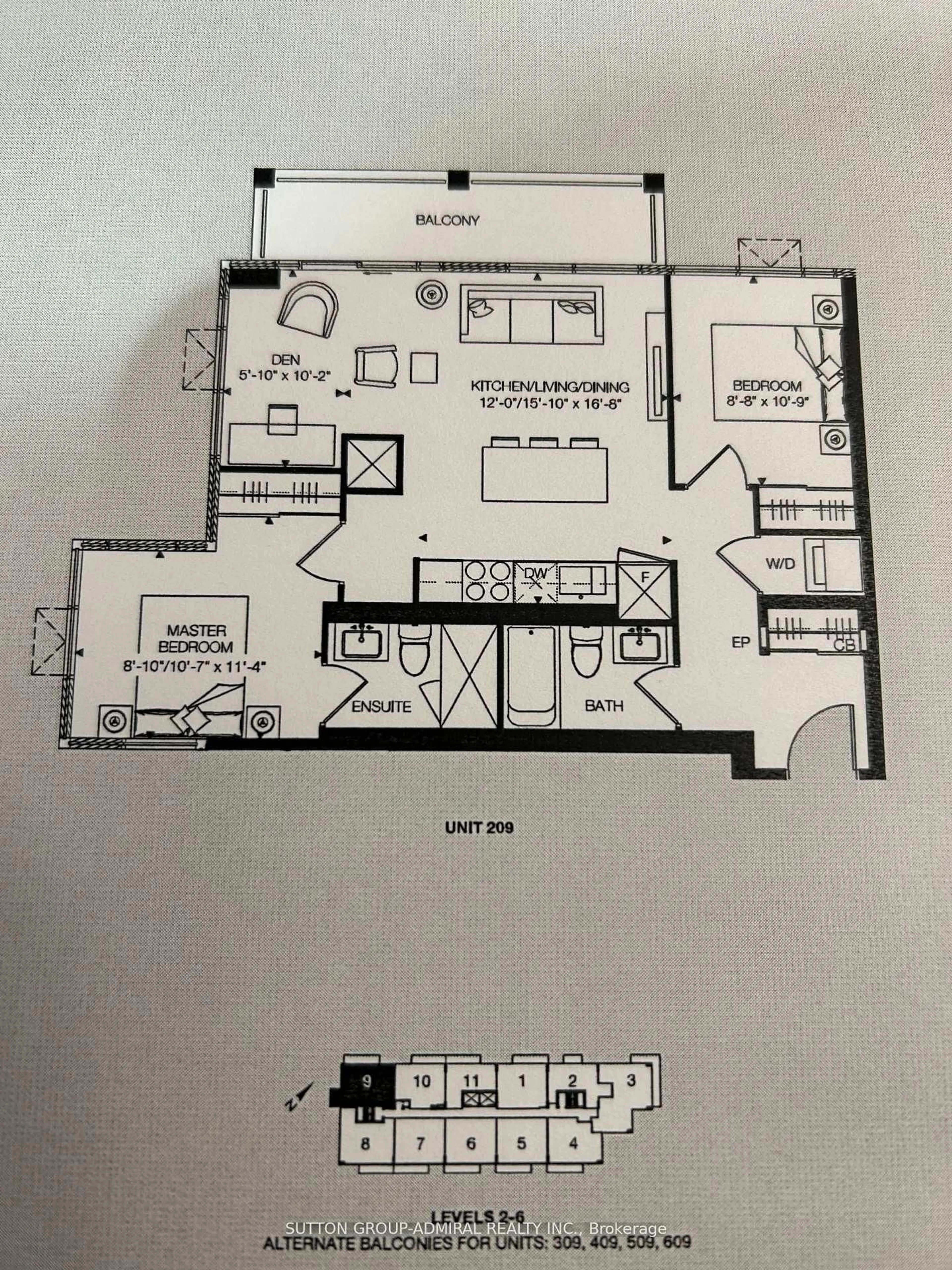 Floor plan for 180 Veterans Dr #509, Brampton Ontario L7A 5G7