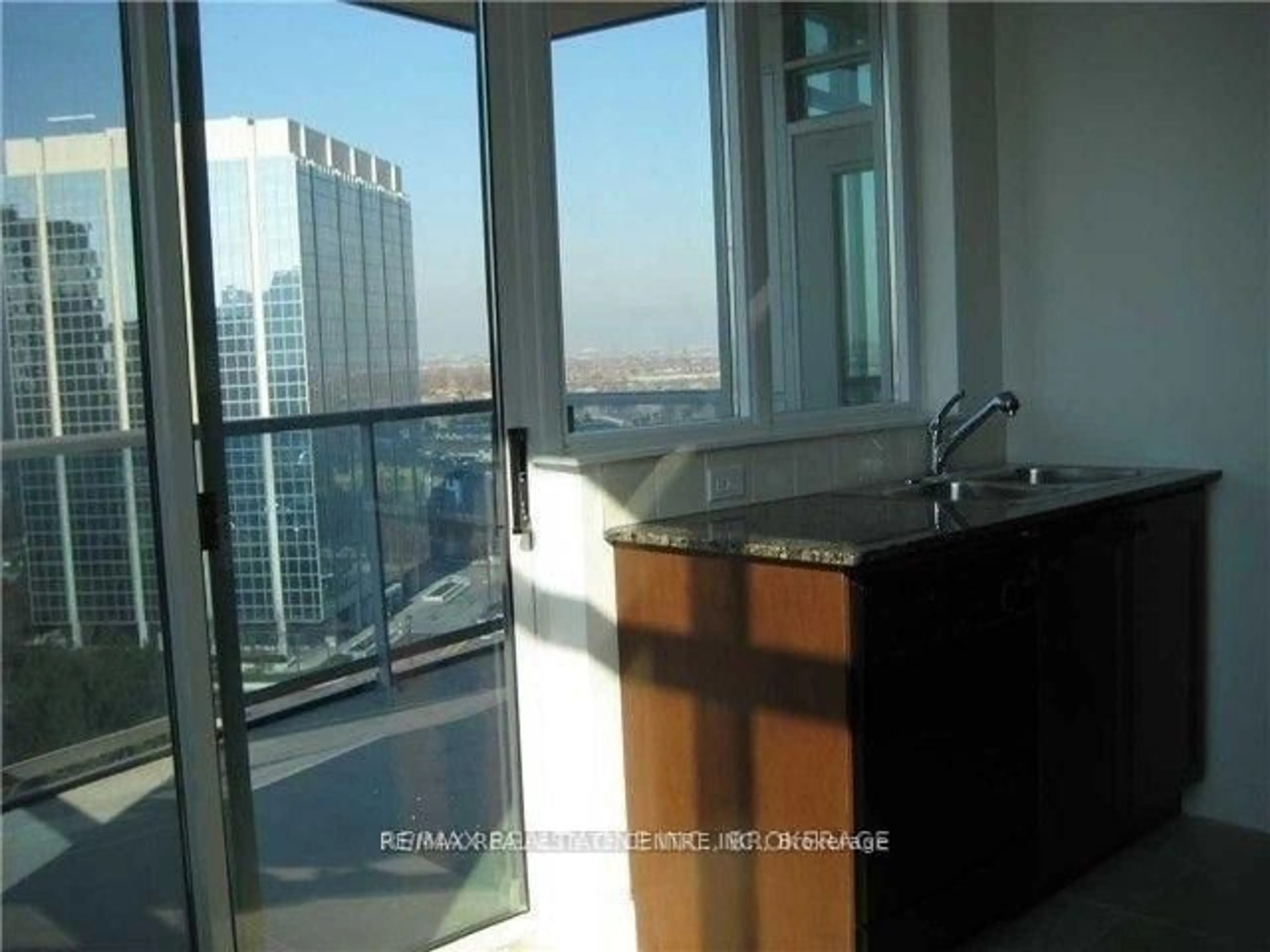 Balcony in the apartment, city buildings view from balcony for 80 Absolute Ave #1409, Mississauga Ontario L4Z 0A5