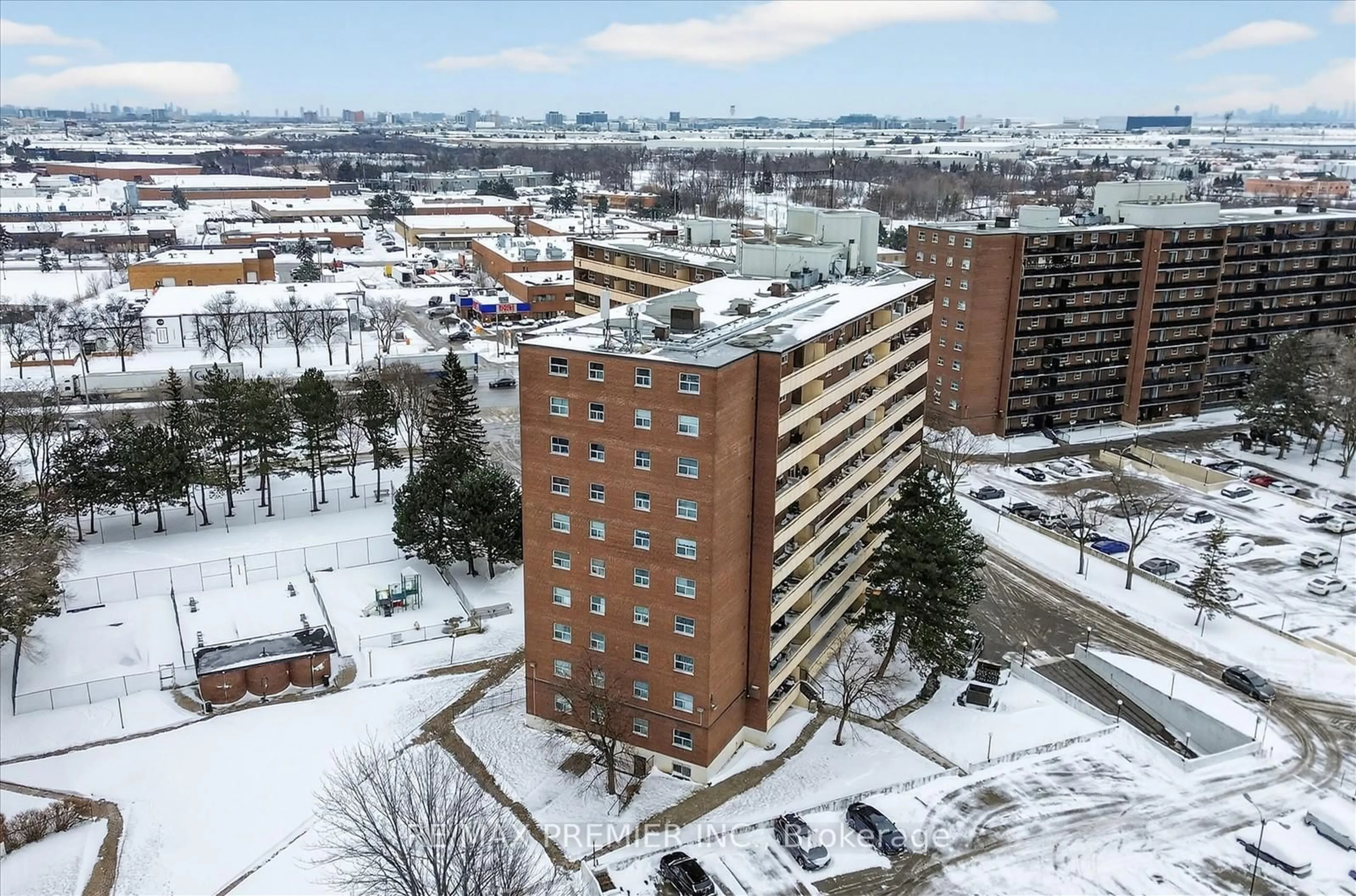 A pic from outside/outdoor area/front of a property/back of a property/a pic from drone, city buildings view from balcony for 3555 Derry Rd #712, Mississauga Ontario L4T 1B2