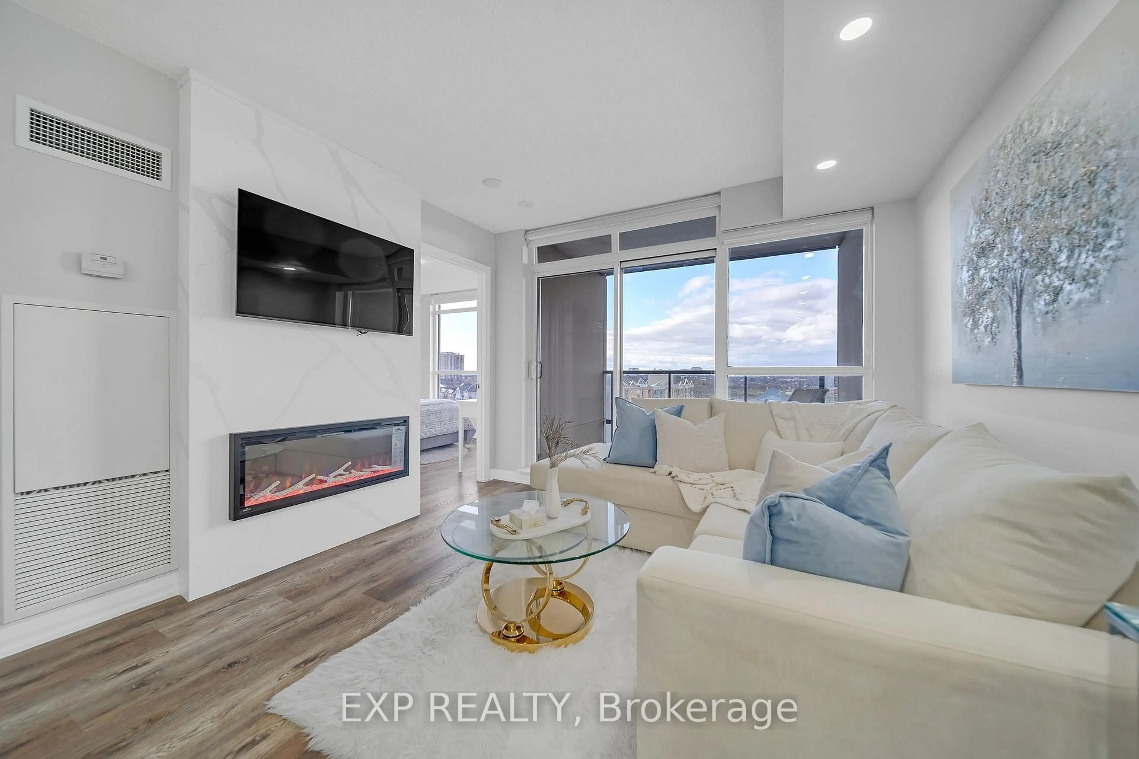 Living room with furniture, ceramic/tile floor for 220 Forum Dr #1009, Mississauga Ontario L4Z 4K1