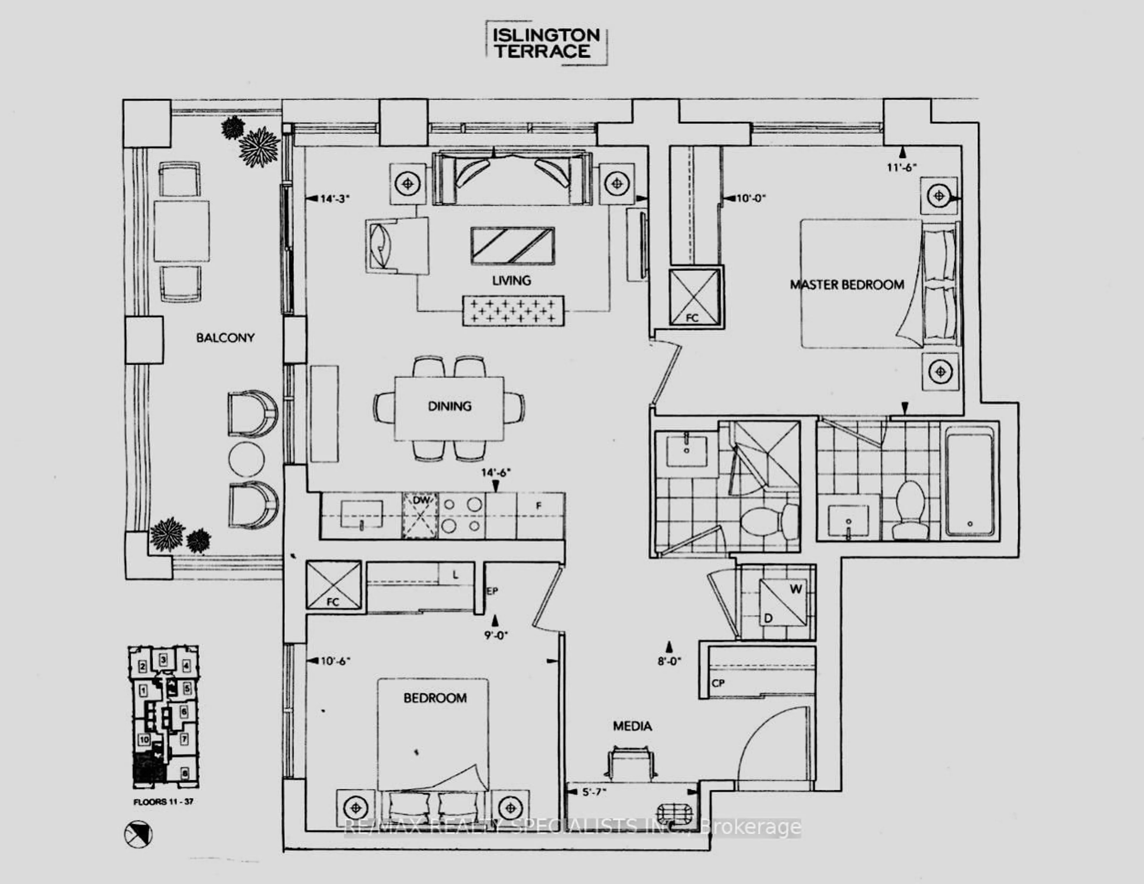Floor plan for 7 MABELLE Ave #2909, Toronto Ontario M9A 0C9