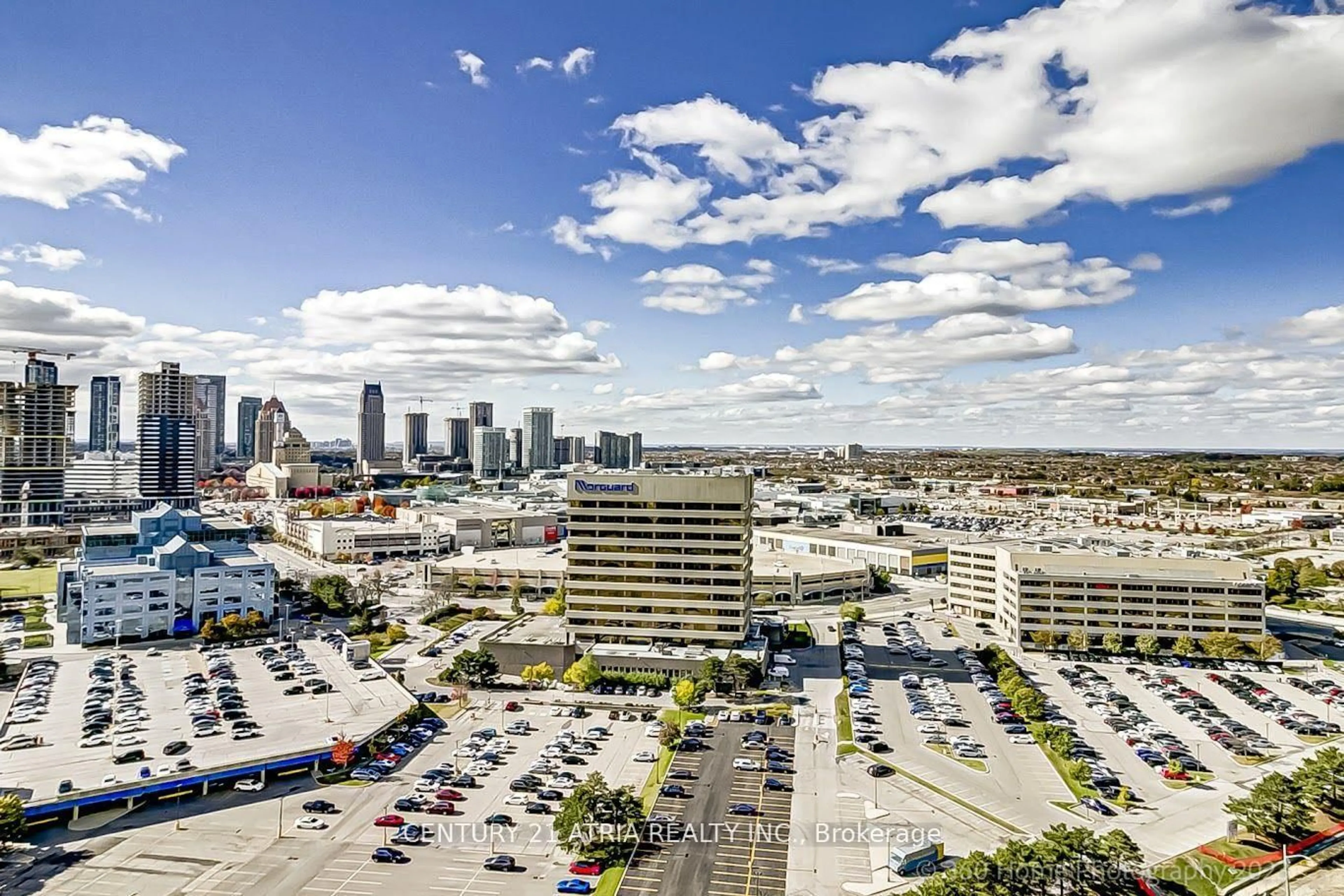 A pic from outside/outdoor area/front of a property/back of a property/a pic from drone, city buildings view from balcony for 60 Absolute Ave #2203, Mississauga Ontario L4Z 0A9