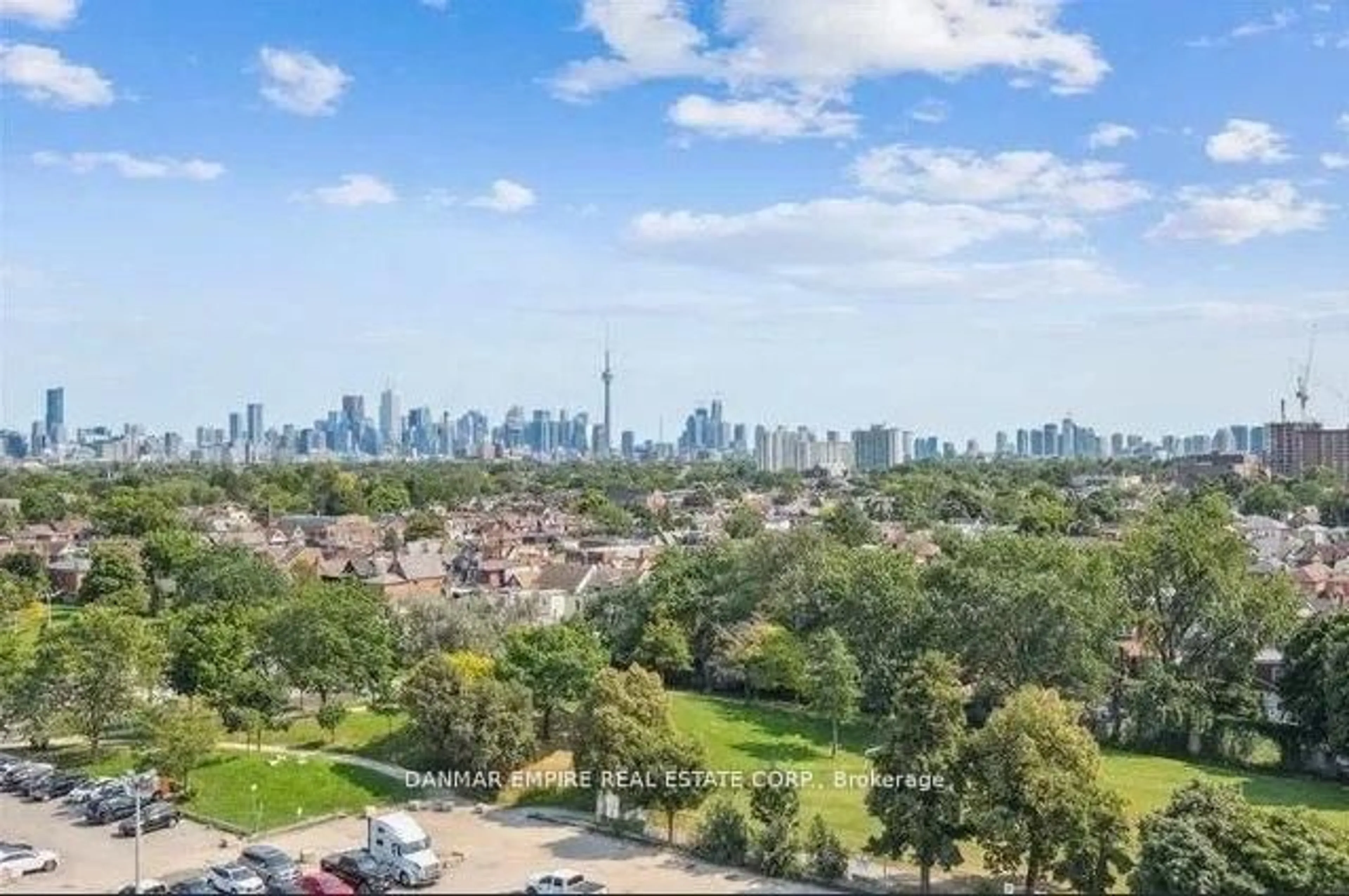 A pic from outside/outdoor area/front of a property/back of a property/a pic from drone, city buildings view from balcony for 10 Graphophone Grve #1902, Toronto Ontario M6H 0E5