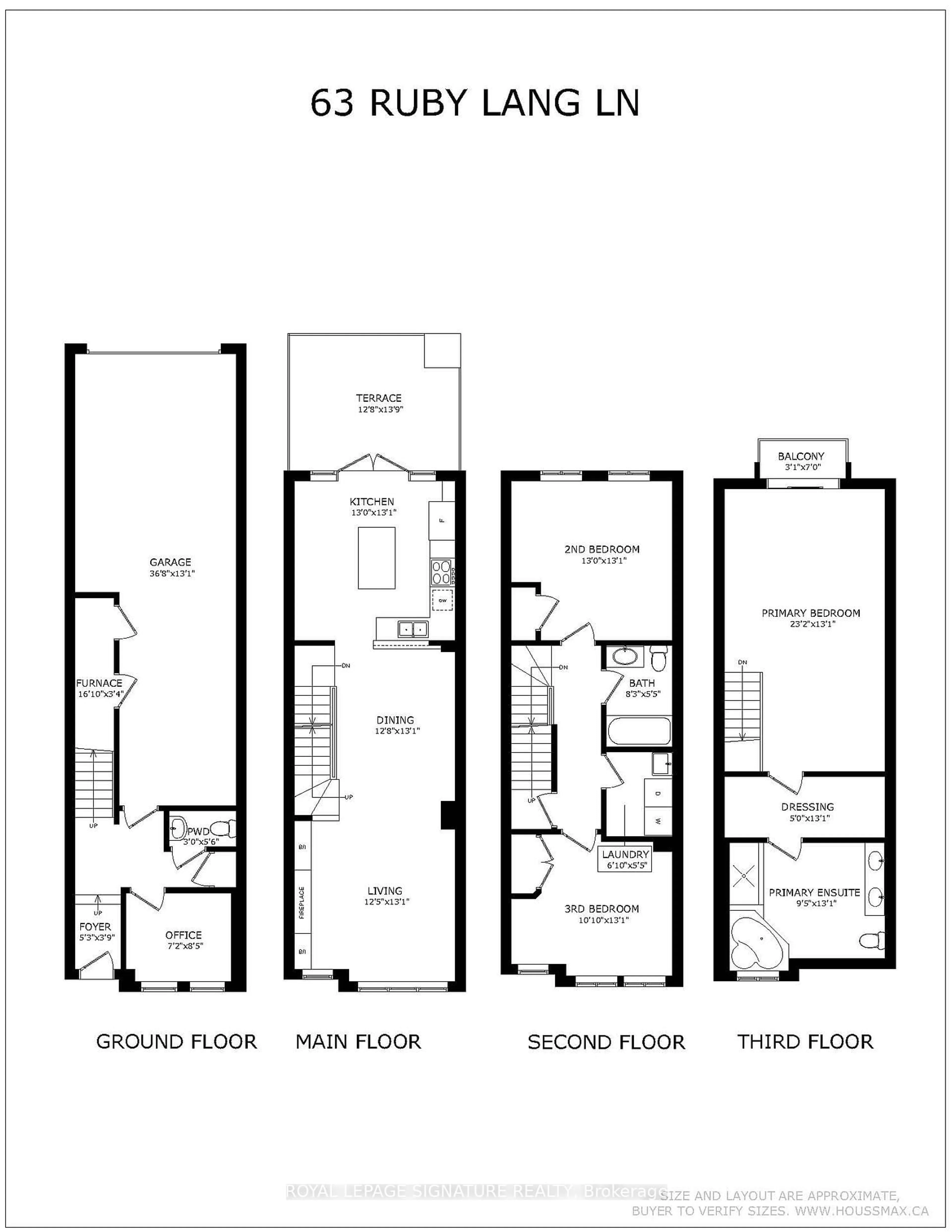 Floor plan for 63 Ruby Lang Lane, Toronto Ontario M8Z 0B8
