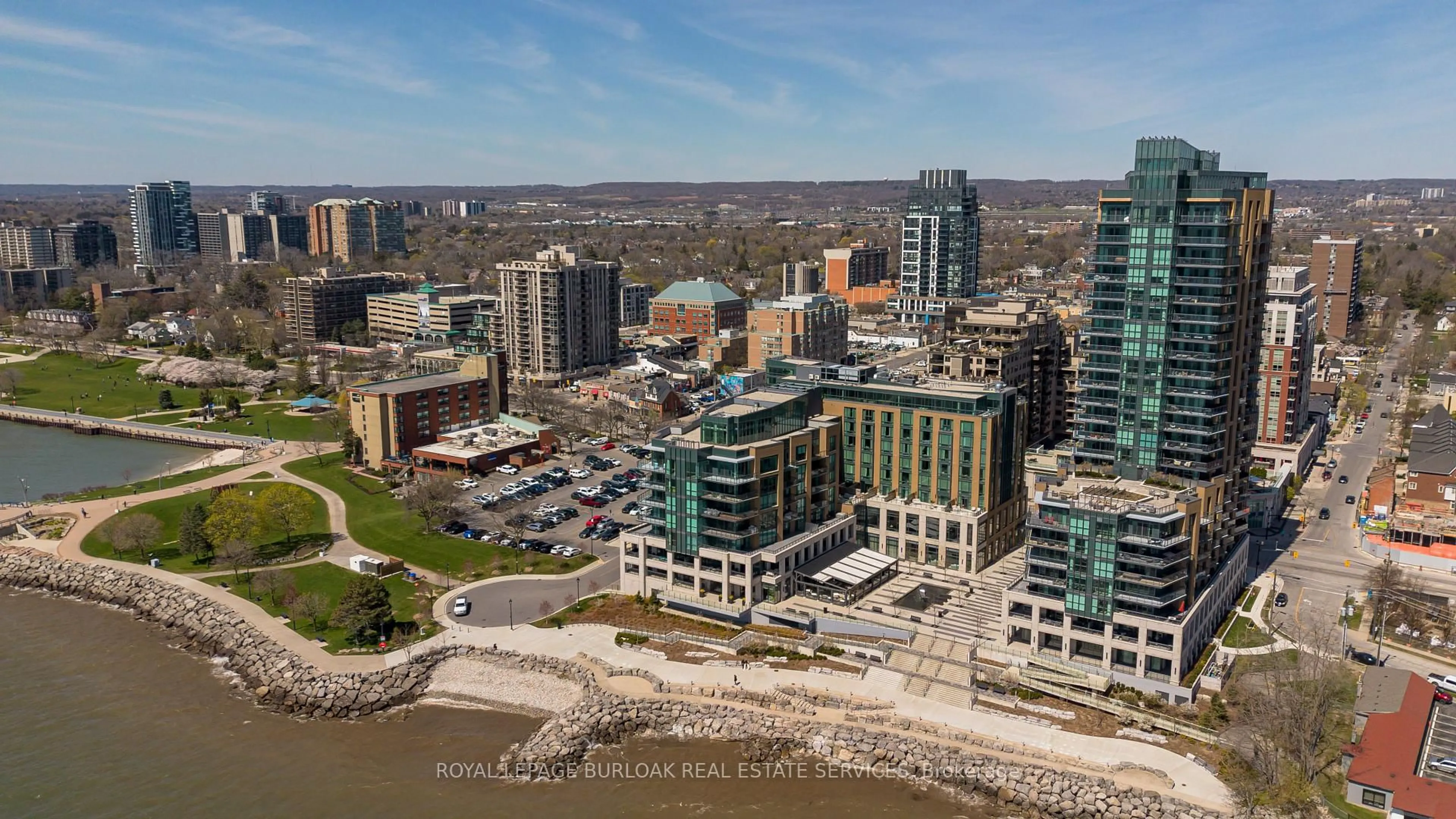 A pic from outside/outdoor area/front of a property/back of a property/a pic from drone, city buildings view from balcony for 2060 Lakeshore Rd #1303, Burlington Ontario L7R 0G2