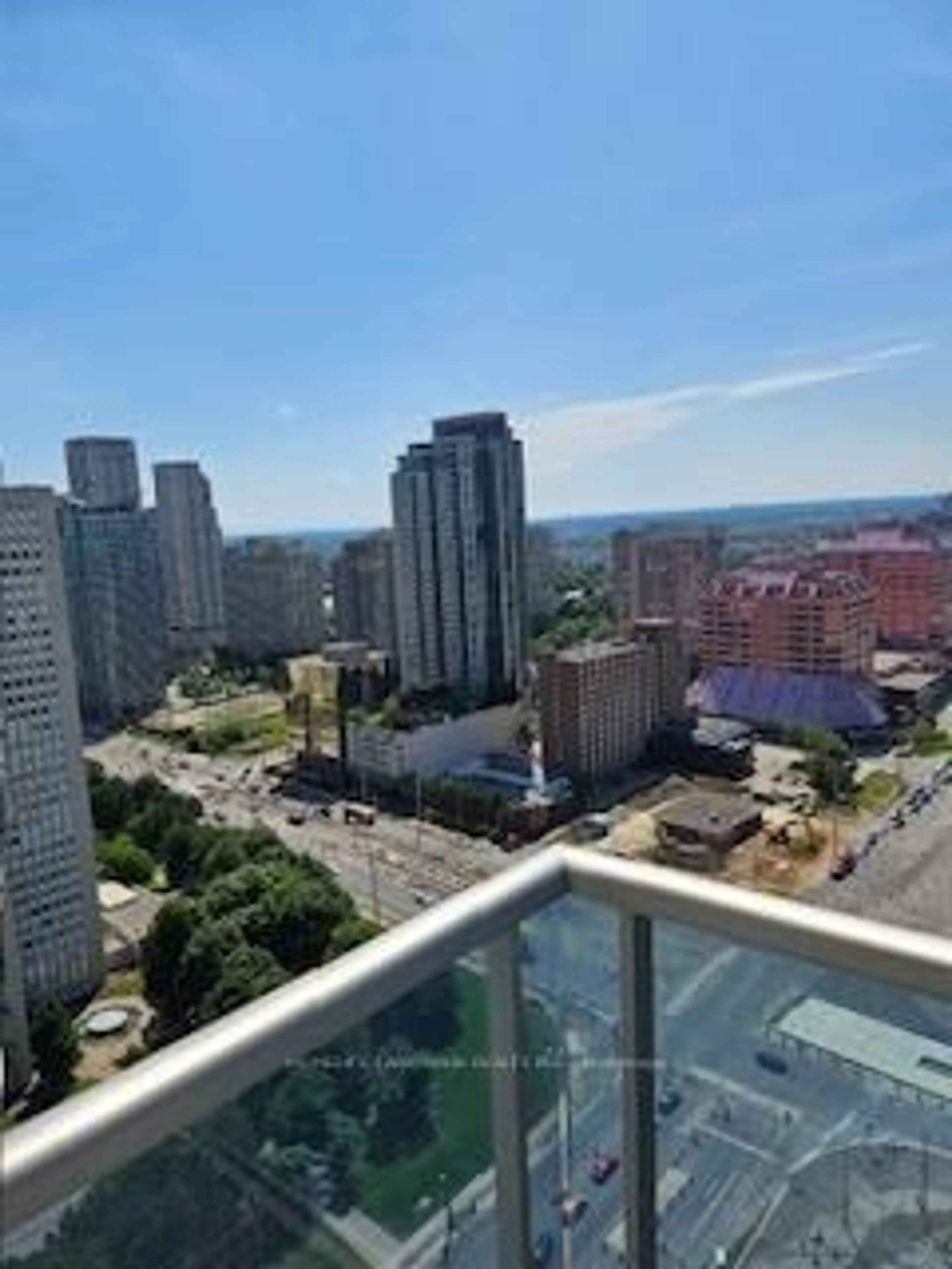 Balcony in the apartment, city buildings view from balcony for 70 Absolute Ave #2707, Mississauga Ontario L4Z 0A4