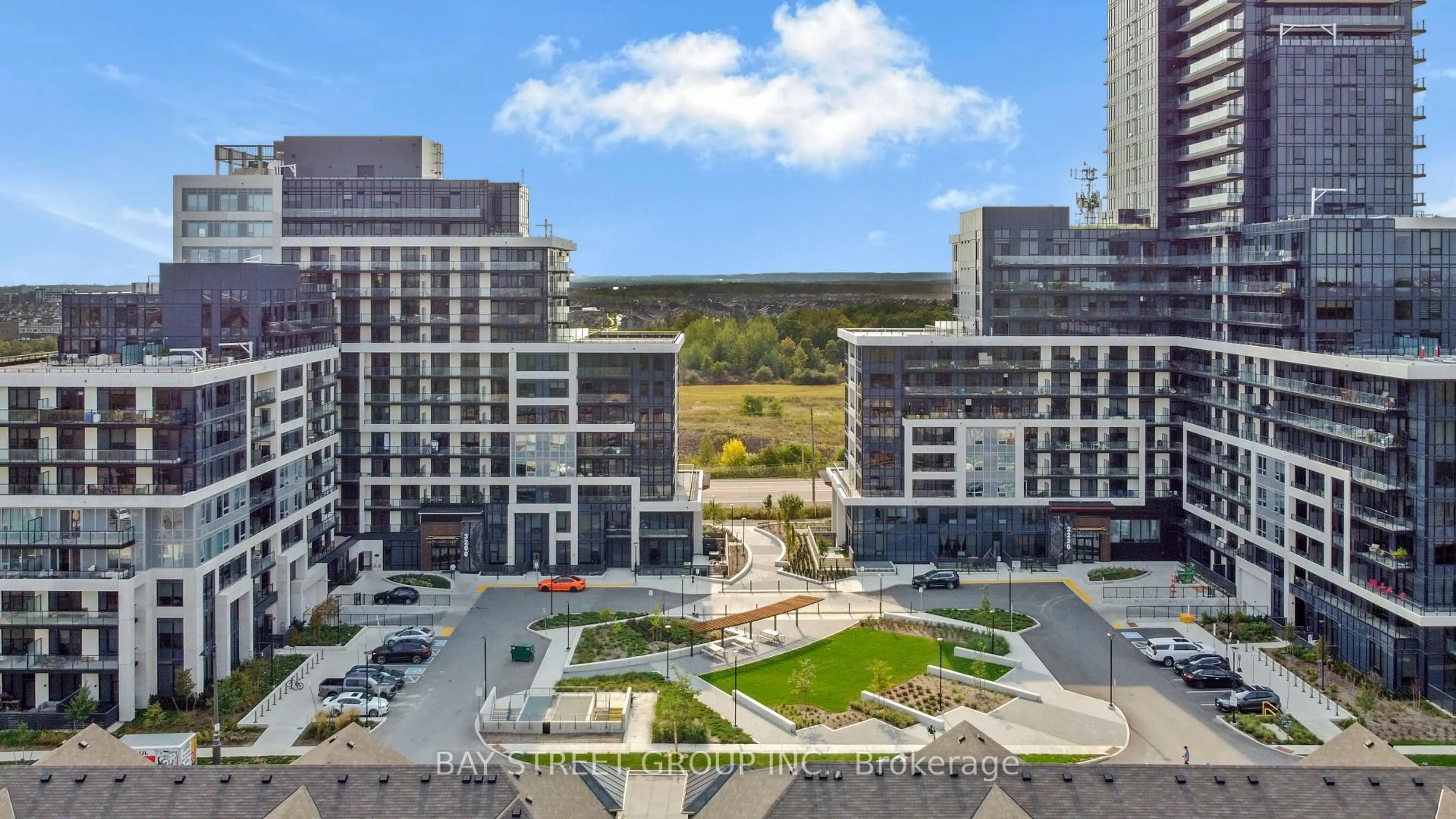 A pic from outside/outdoor area/front of a property/back of a property/a pic from drone, city buildings view from balcony for 3200 William Coltson Ave #204, Oakville Ontario L6H 7W6