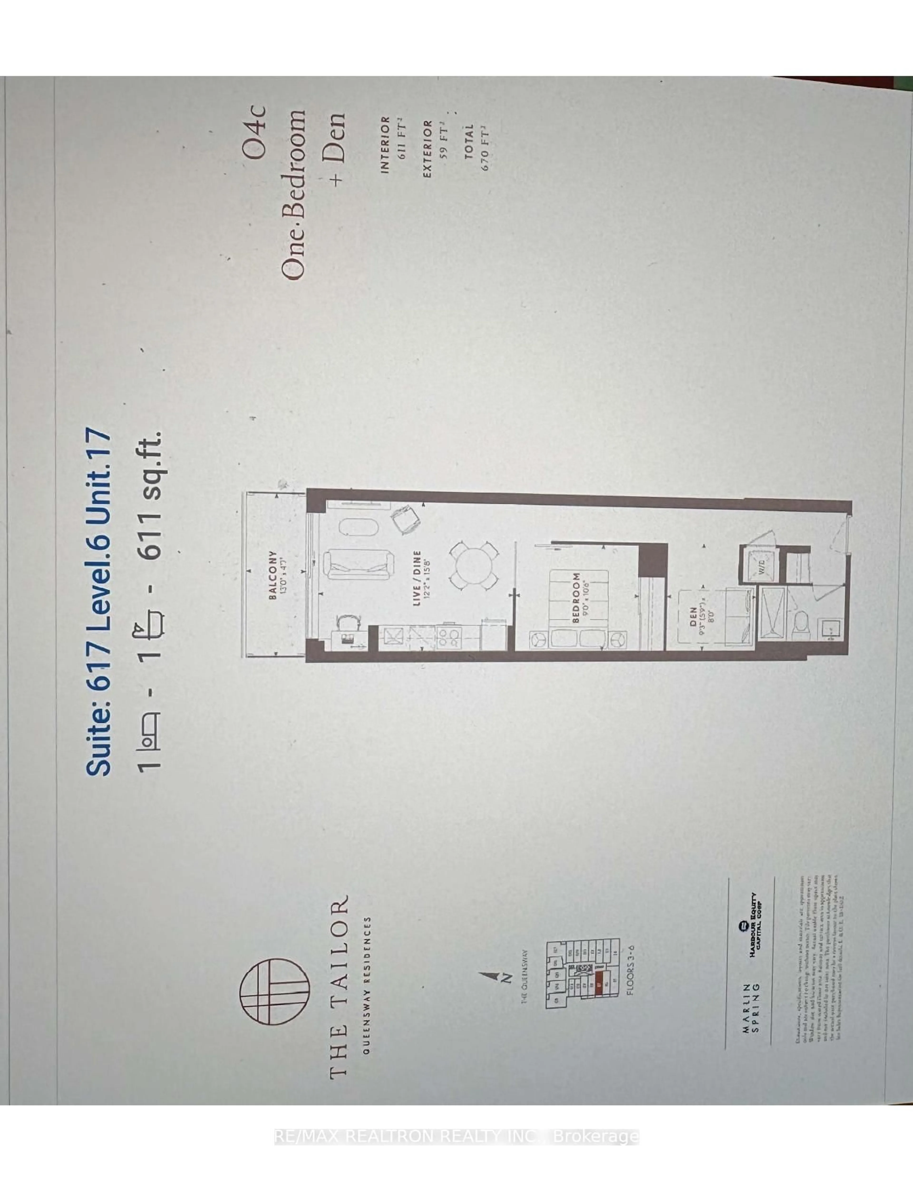 Floor plan for 1195 The Queensway #617, Toronto Ontario M8Z 1R6