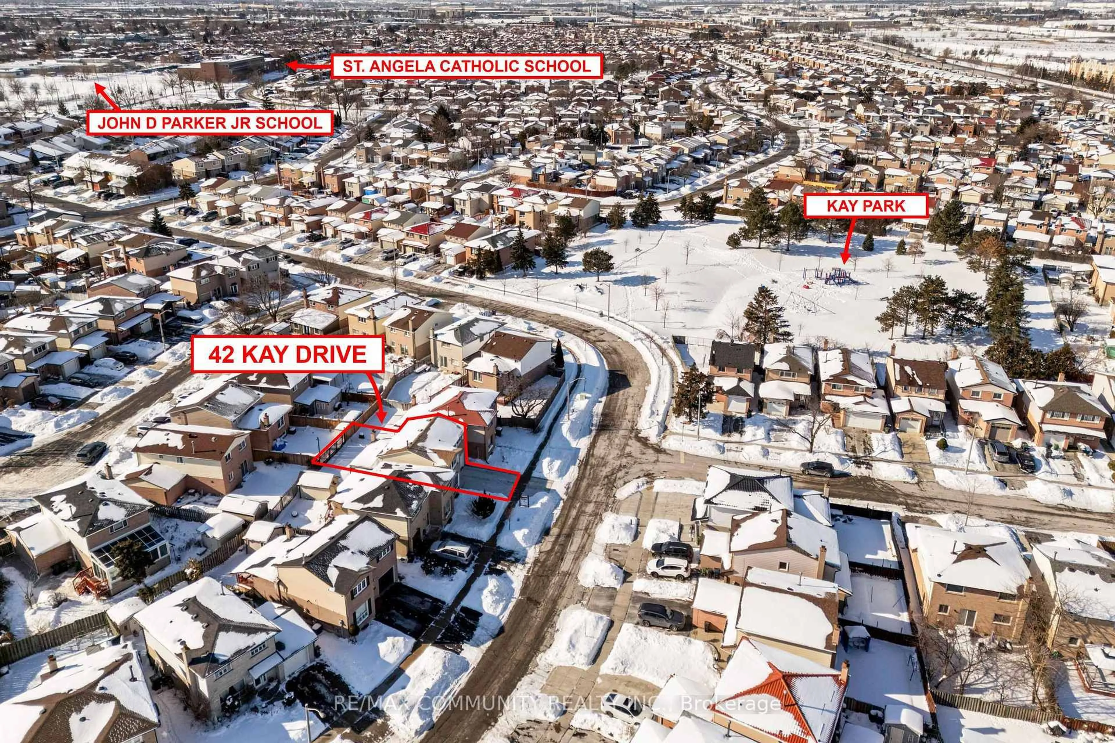 A pic from outside/outdoor area/front of a property/back of a property/a pic from drone, street for 42 Kay Dr, Toronto Ontario M9V 4V6