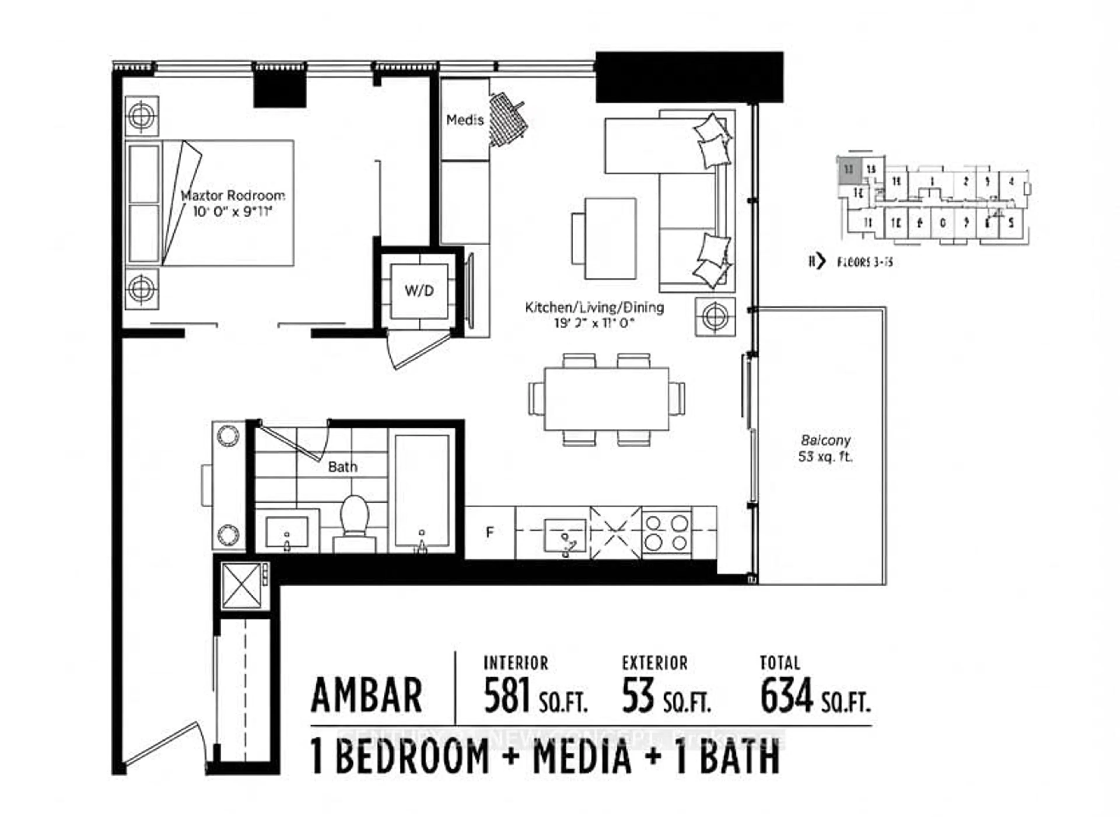 Floor plan for 10 De Boers Dr #313, Toronto Ontario M3J 0L6