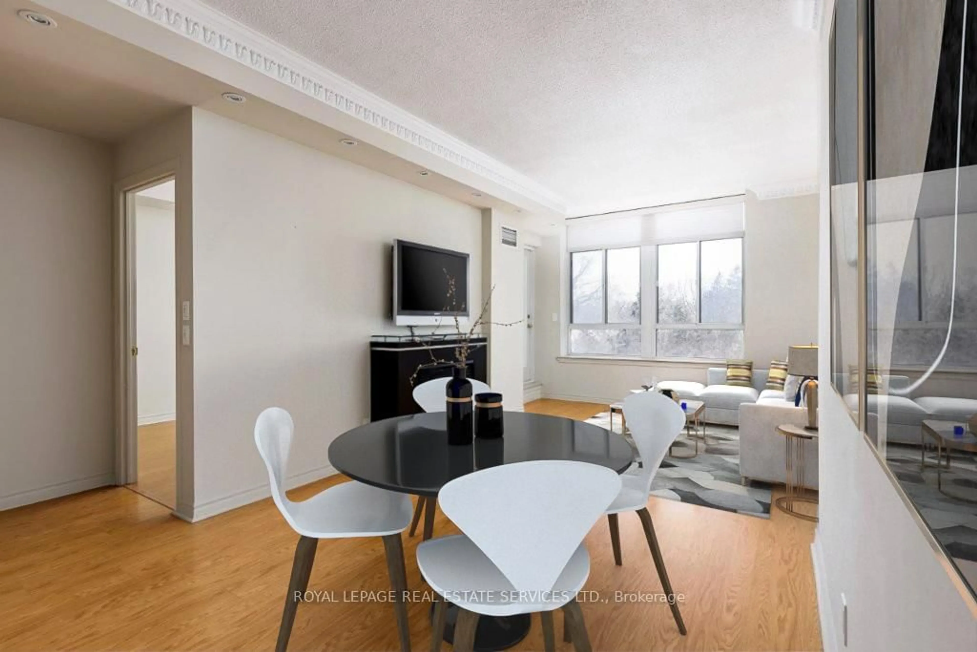 Living room with furniture, wood/laminate floor for 935 Royal York Rd #305, Toronto Ontario M8Y 4H1