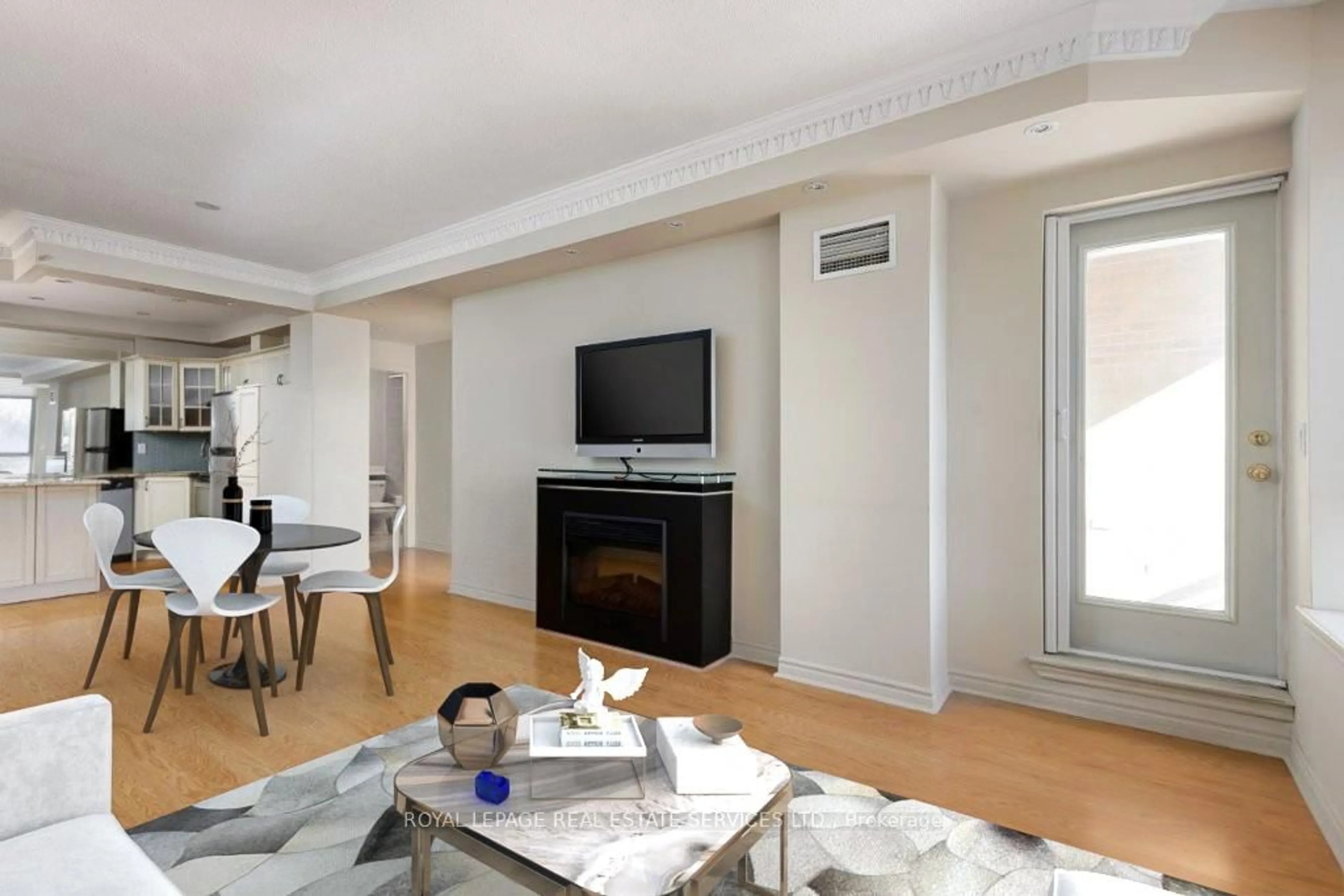 Living room with furniture, wood/laminate floor for 935 Royal York Rd #305, Toronto Ontario M8Y 4H1