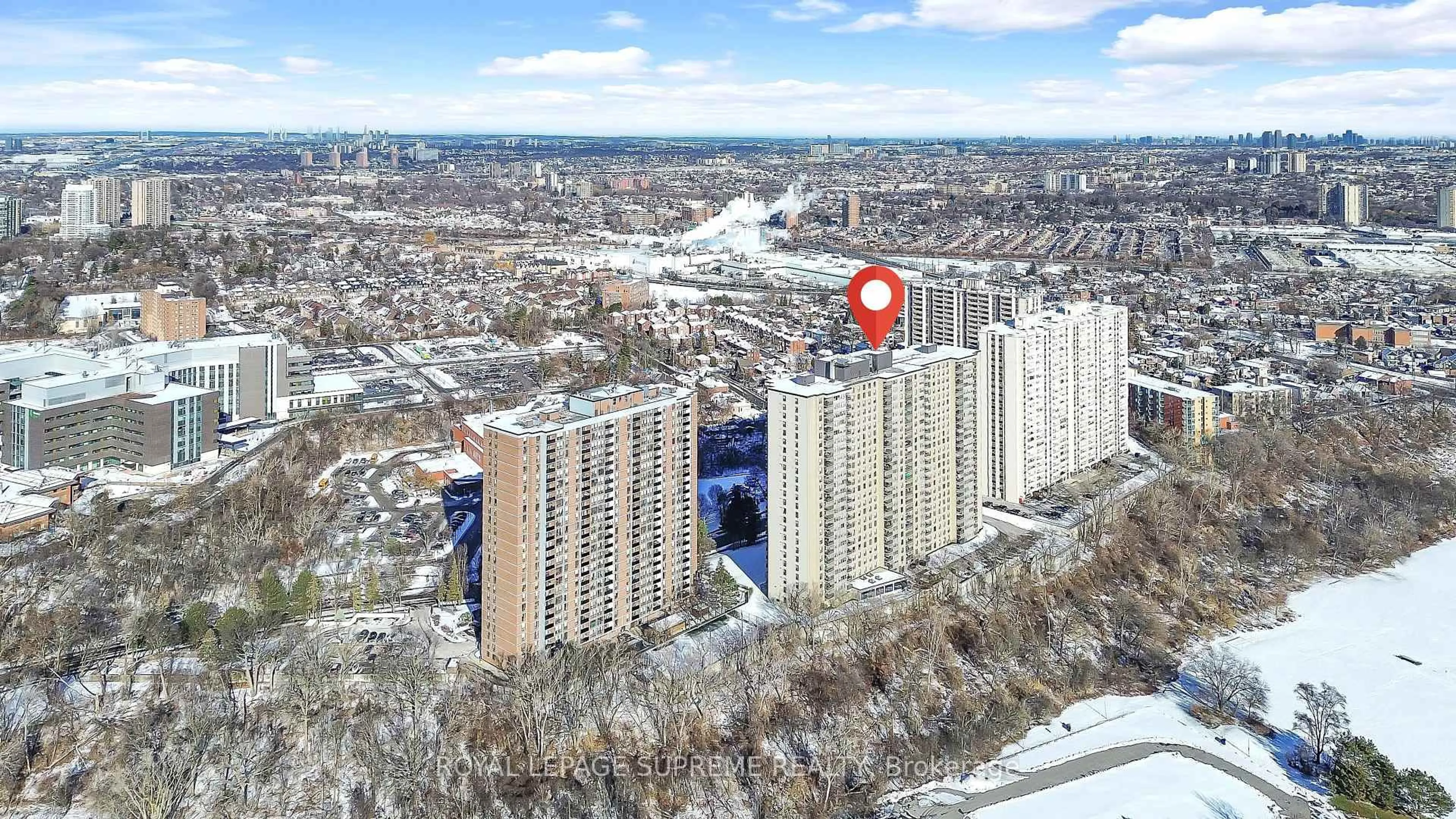 A pic from outside/outdoor area/front of a property/back of a property/a pic from drone, city buildings view from balcony for 75 Emmett Ave #602, Toronto Ontario M6M 5A7