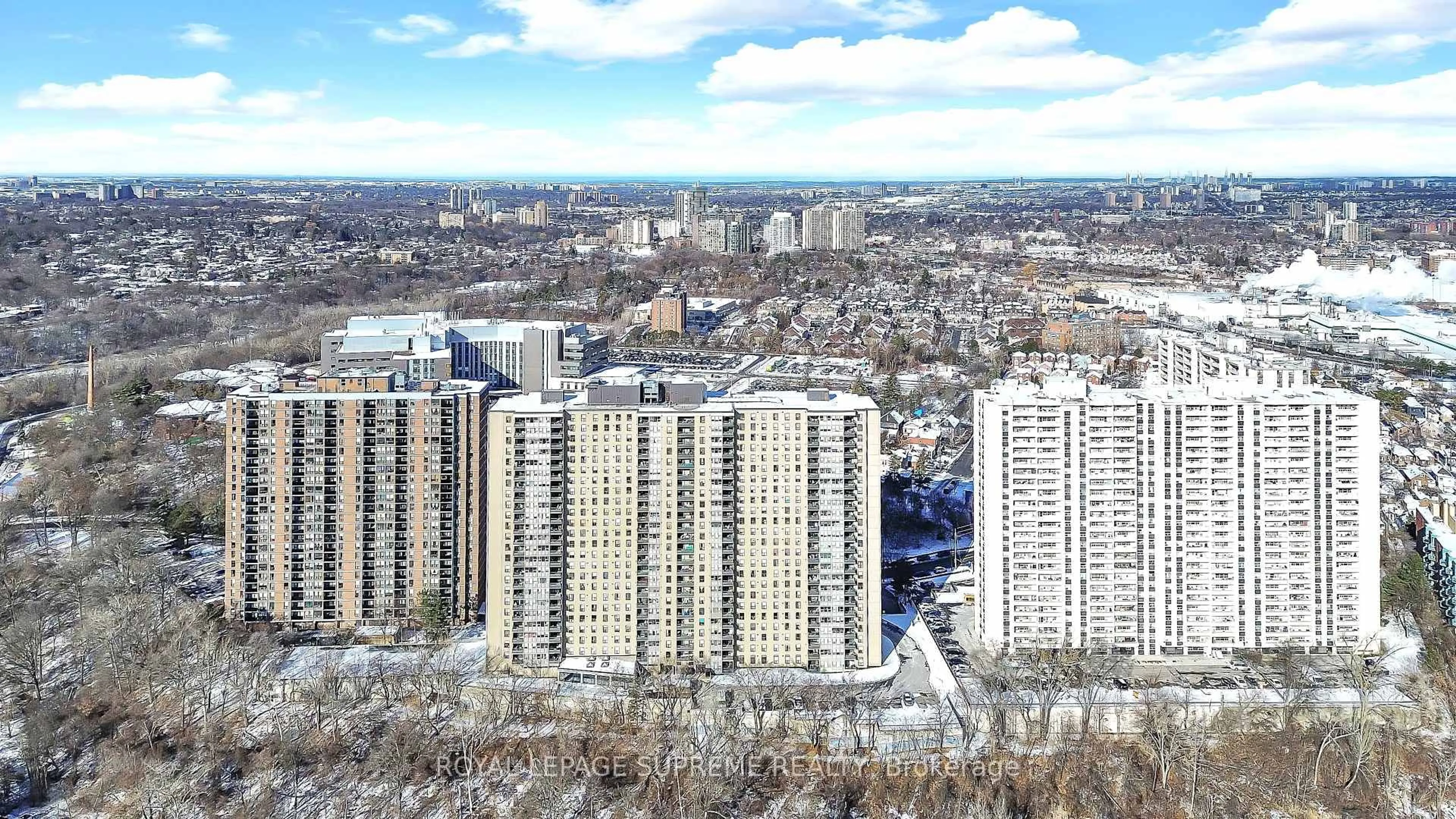 A pic from outside/outdoor area/front of a property/back of a property/a pic from drone, city buildings view from balcony for 75 Emmett Ave #602, Toronto Ontario M6M 5A7