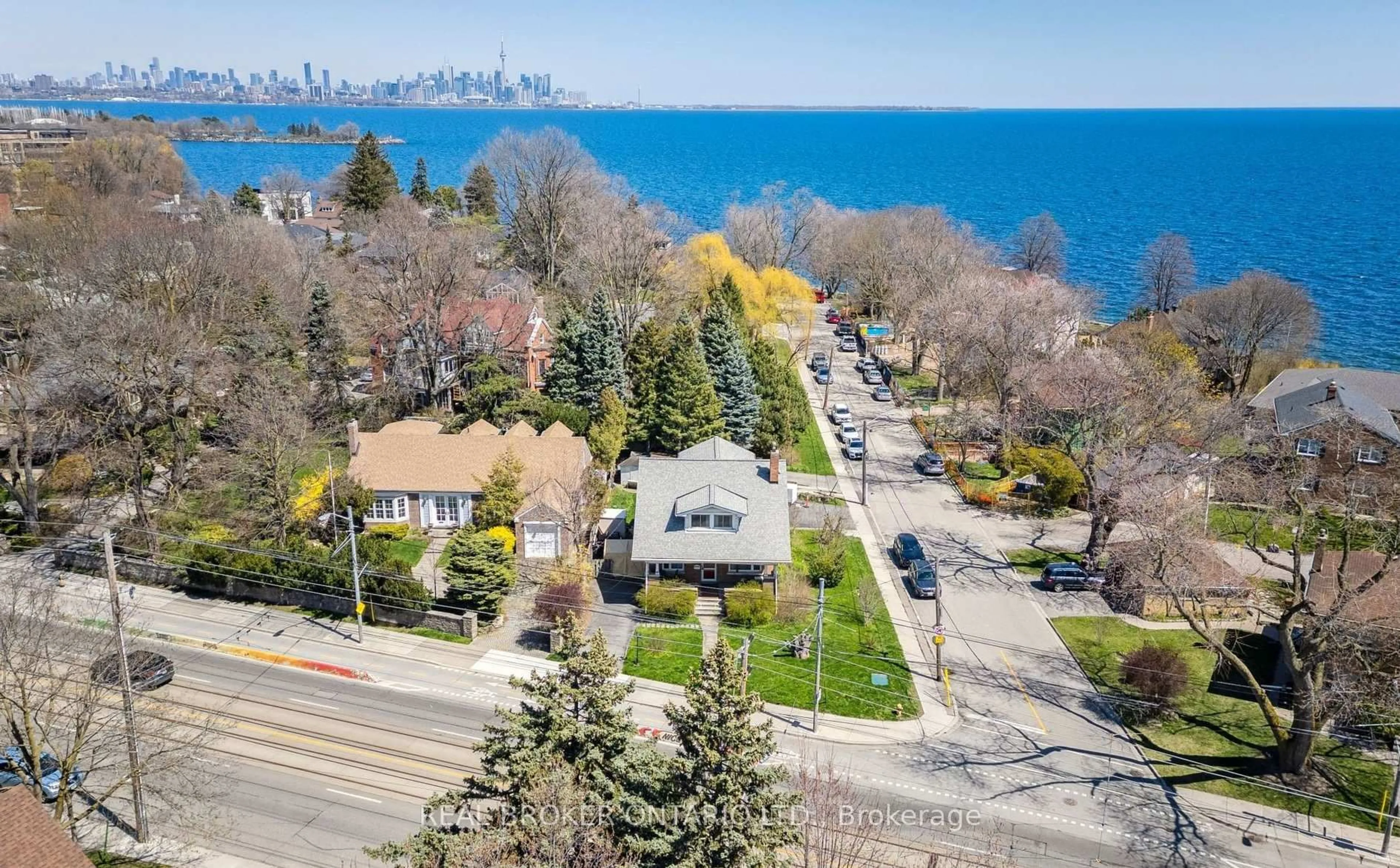 A pic from outside/outdoor area/front of a property/back of a property/a pic from drone, water/lake/river/ocean view for 2585 Lakeshore Blvd, Toronto Ontario M8V 1G3