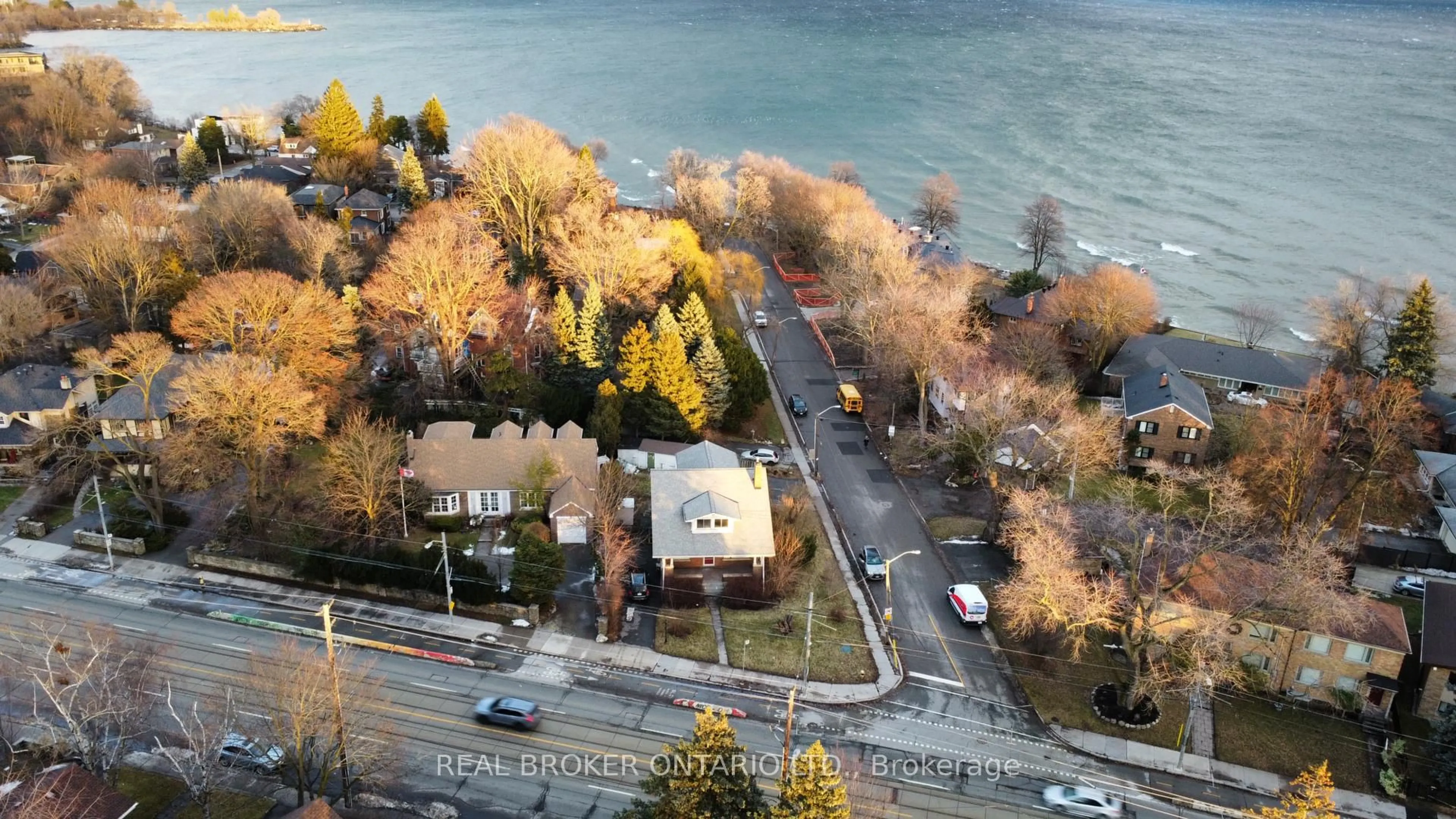 A pic from outside/outdoor area/front of a property/back of a property/a pic from drone, water/lake/river/ocean view for 2585 Lakeshore Blvd, Toronto Ontario M8V 1G3