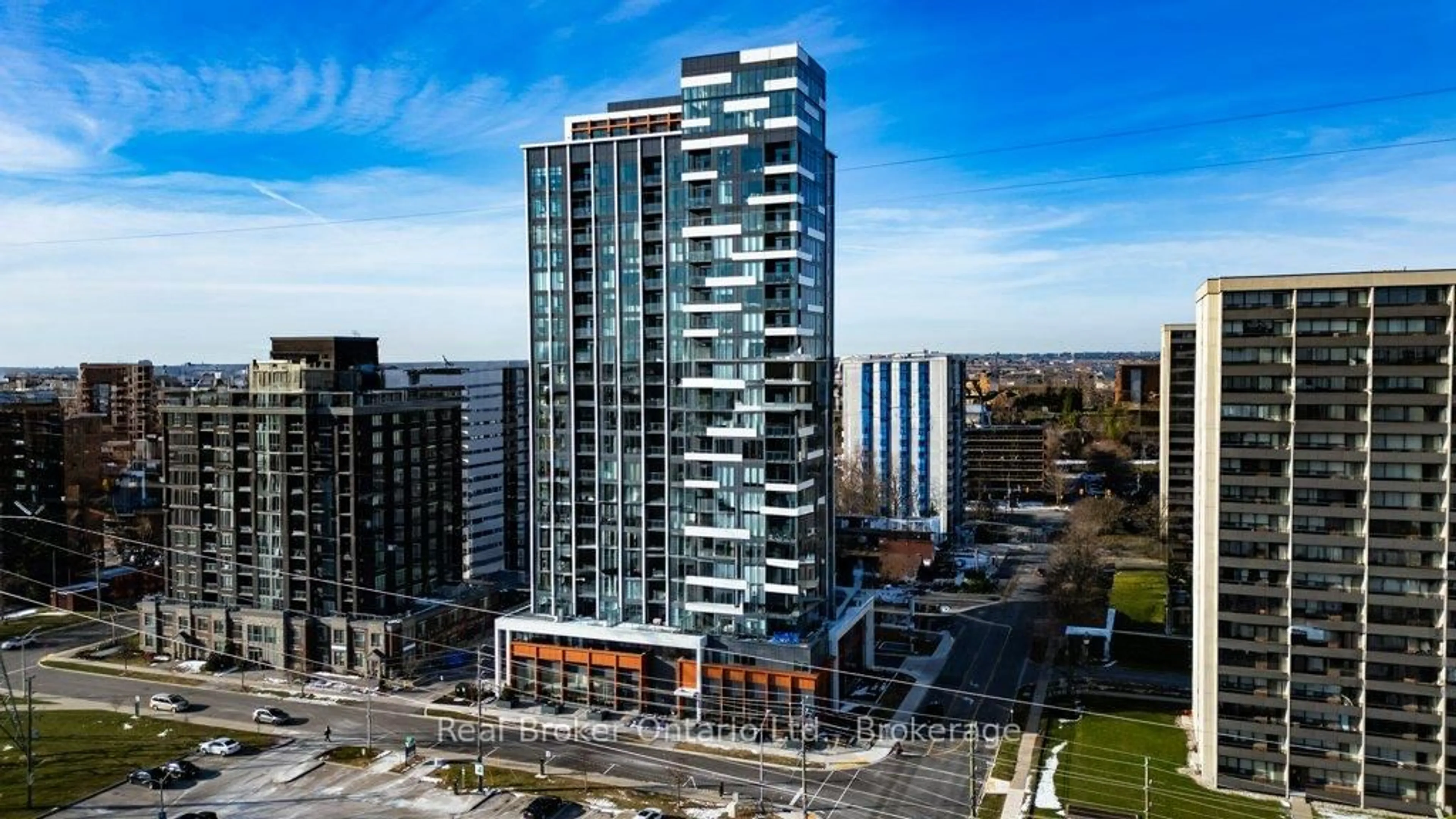 A pic from outside/outdoor area/front of a property/back of a property/a pic from drone, city buildings view from balcony for 500 Brock Ave #705, Burlington Ontario L7S 0A5