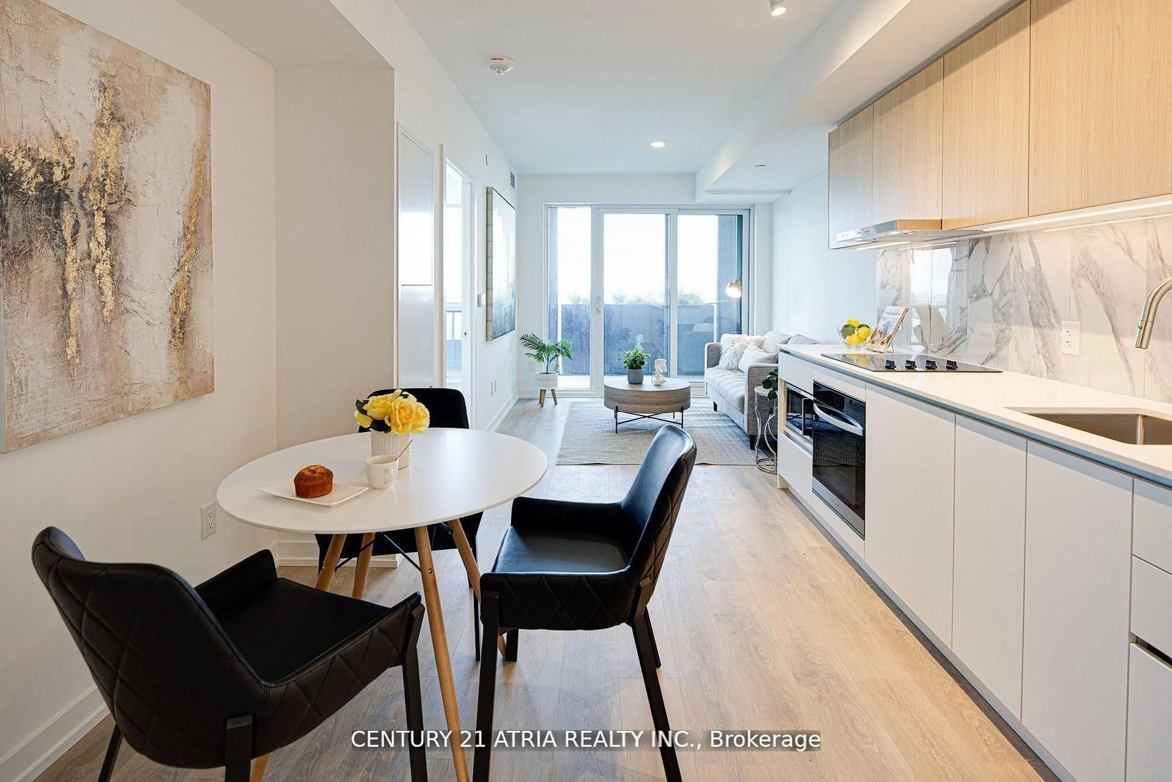 Contemporary kitchen, wood/laminate floor for 1100 Sheppard Ave #822, Toronto Ontario M3K 0E4