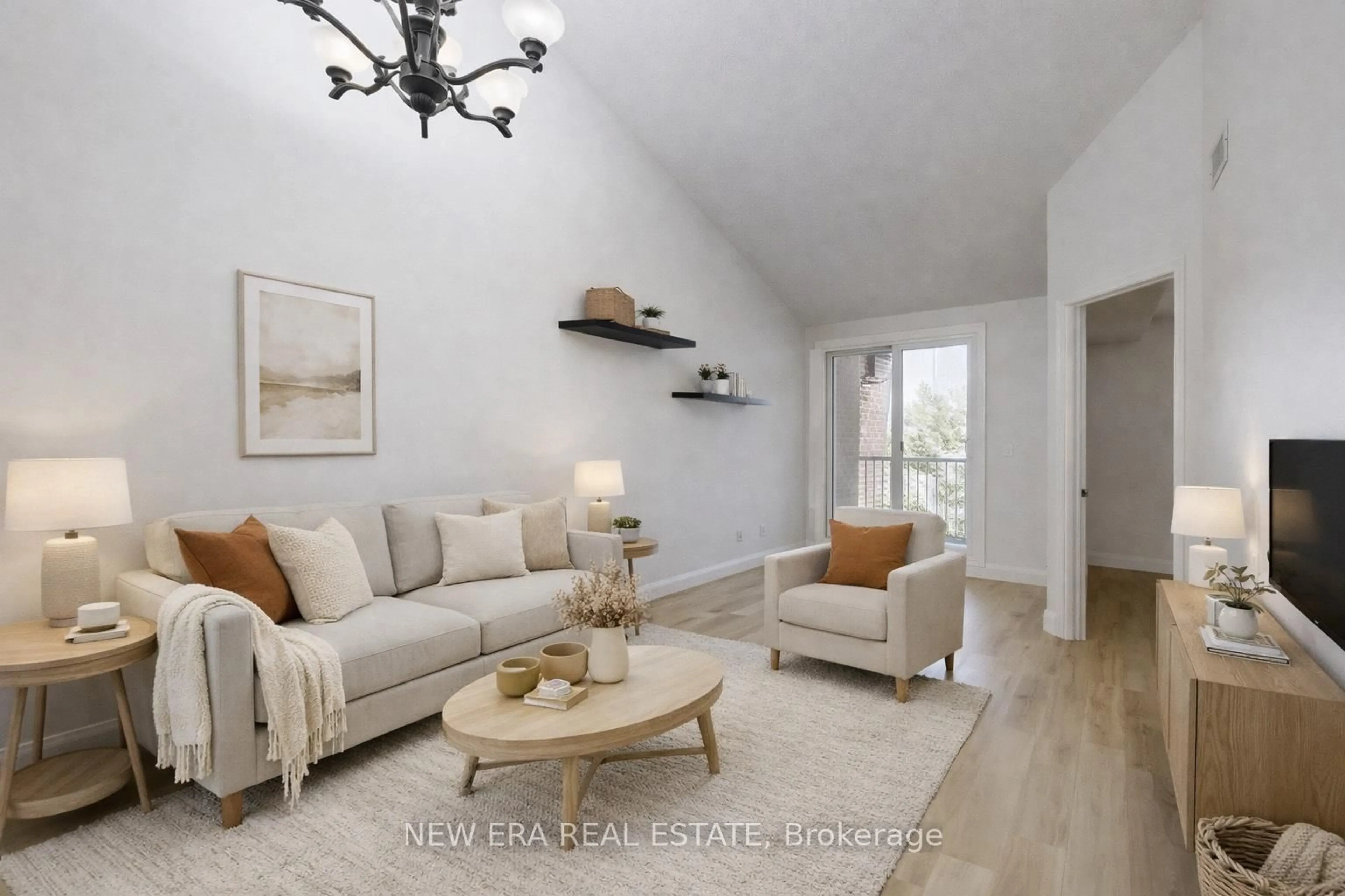 Living room with furniture, wood/laminate floor for 75 Bristol Rd #199, Mississauga Ontario L4Z 3P2