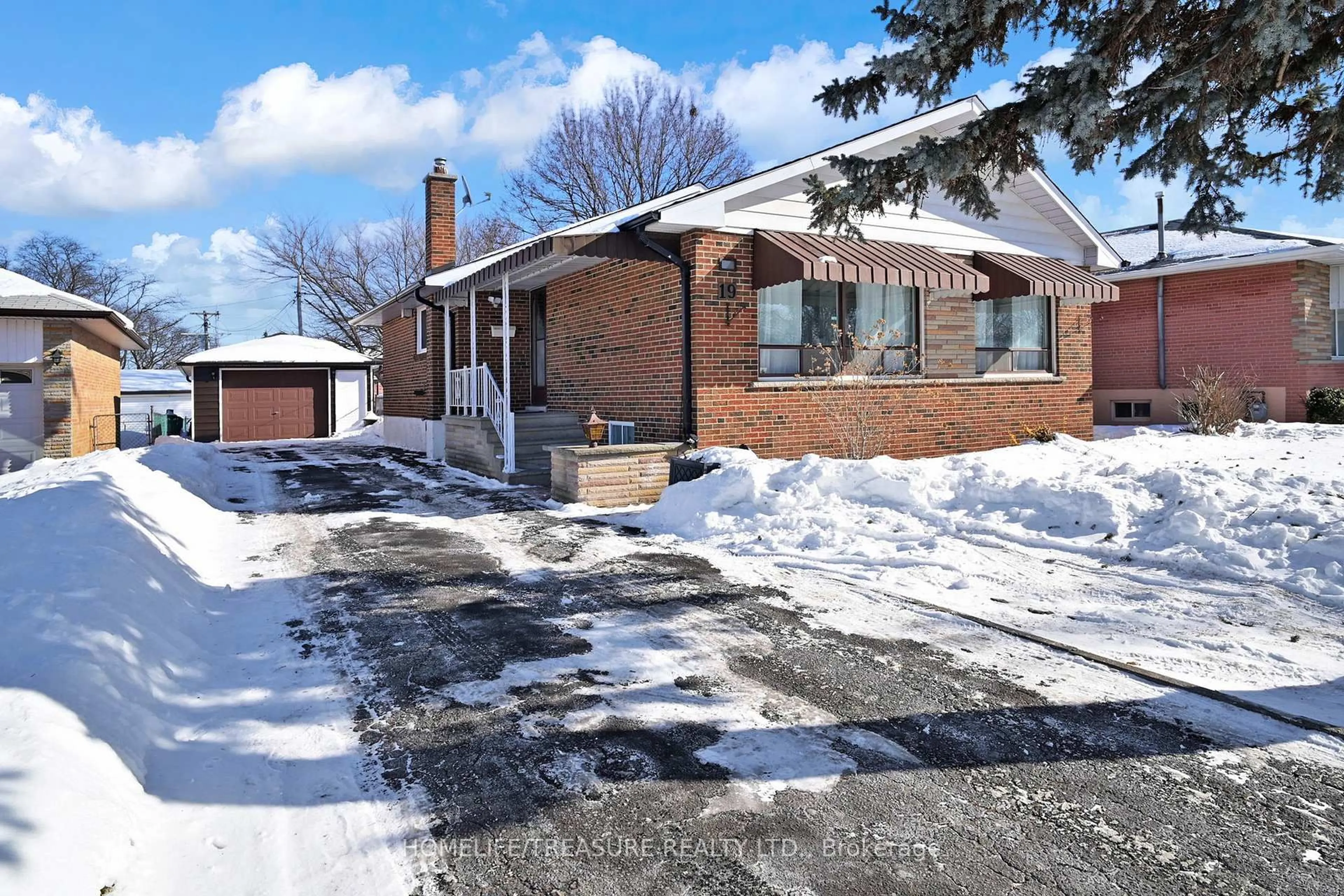 Home with brick exterior material, street for 19 BRAMPTON Rd, Toronto Ontario M9R 3J3