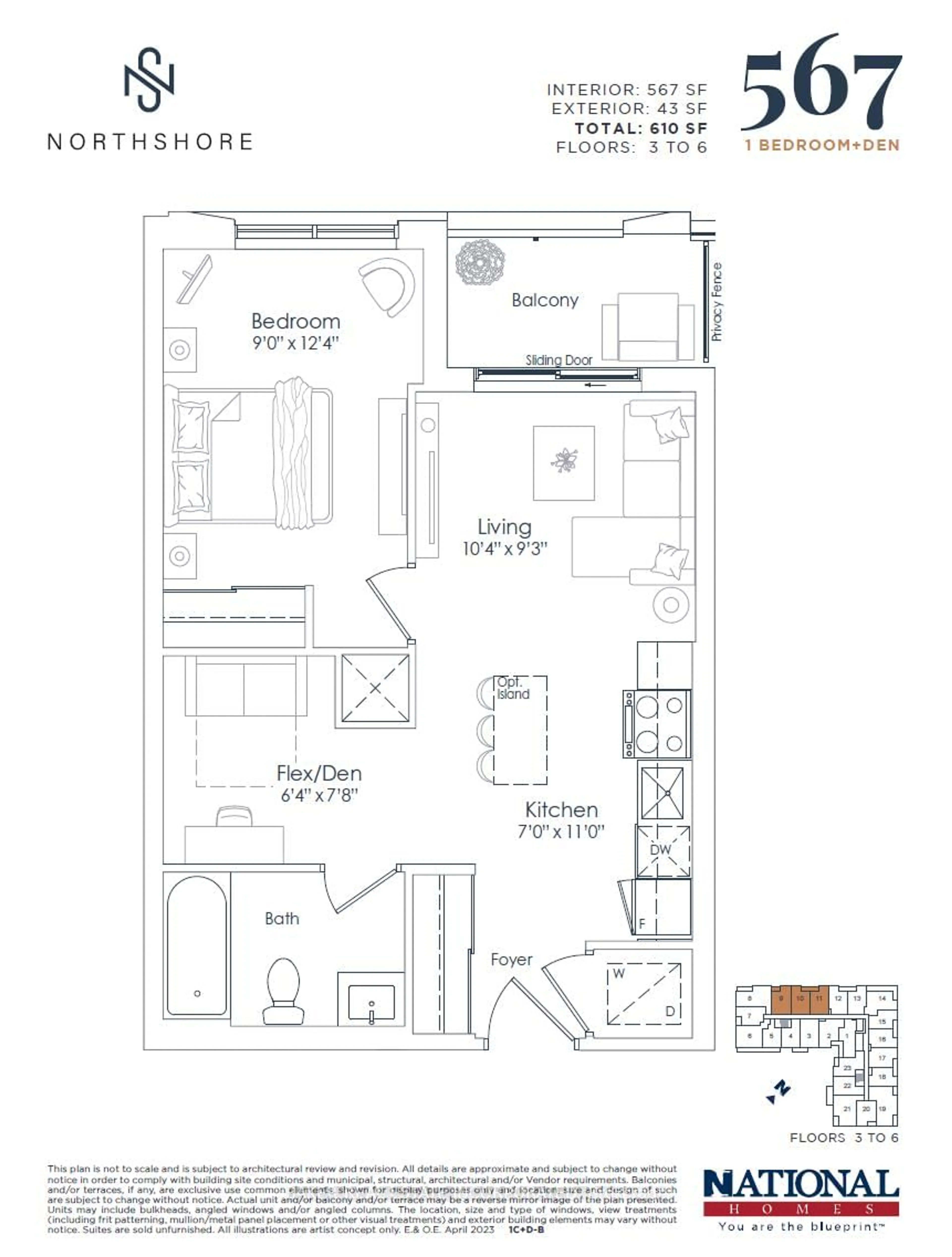 Floor plan for 500 Plains Rd #610, Burlington Ontario L7T 0C8