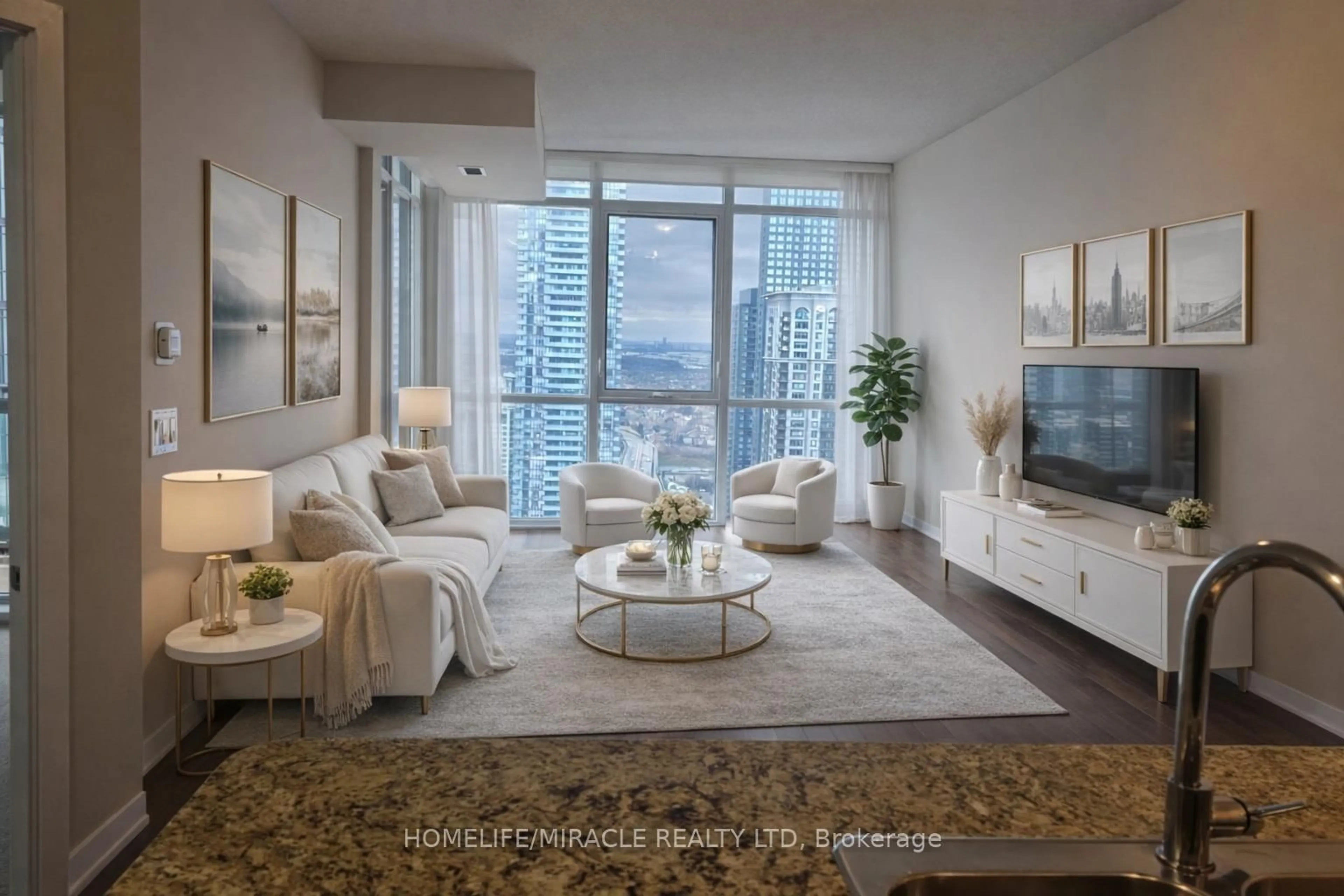 Living room with furniture, unknown for 4070 Confederation Pkwy #3408, Mississauga Ontario L5B 0E9