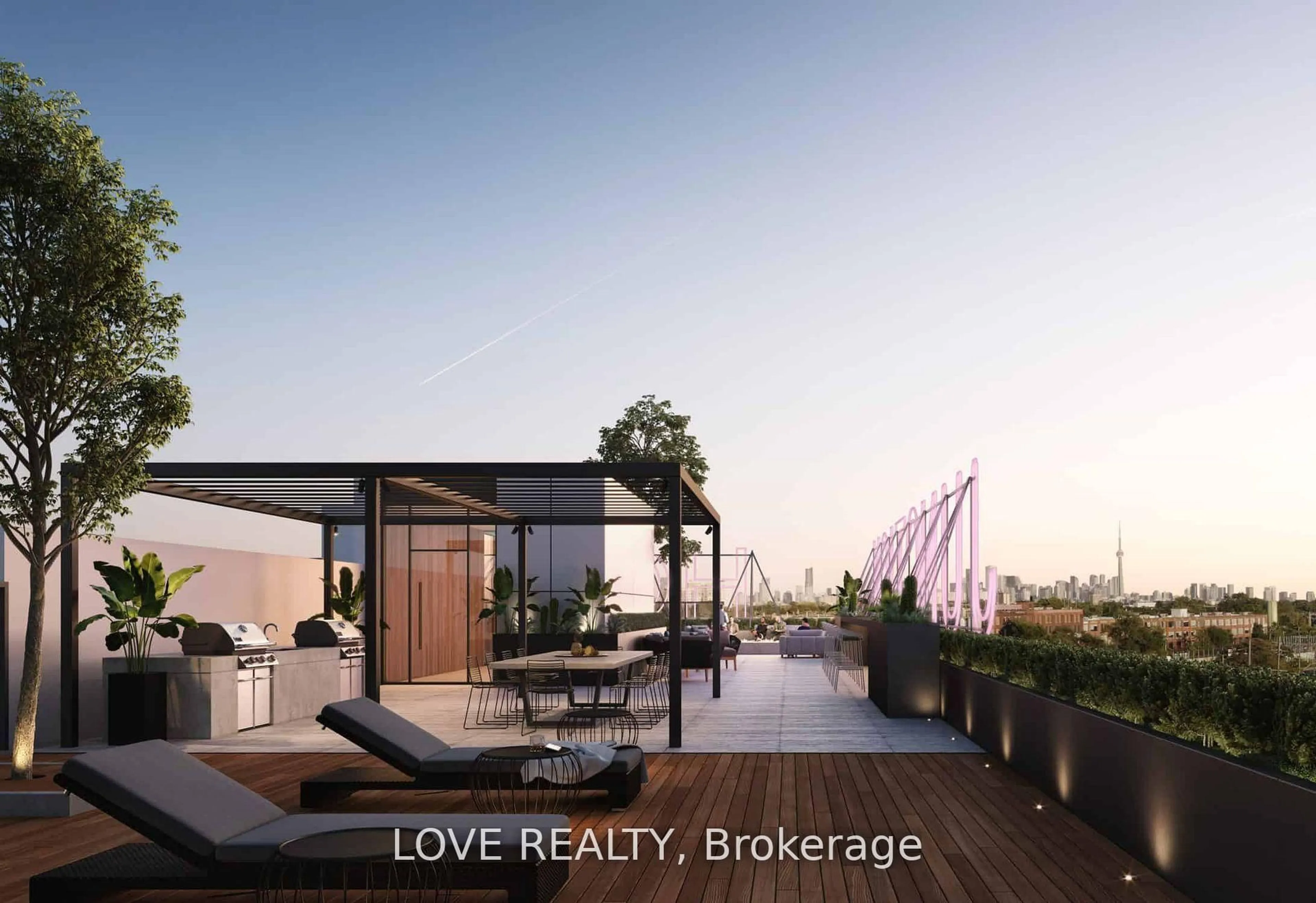 Patio, city buildings view from balcony for 2720 Dundas St #705, Toronto Ontario M6P 1Y2