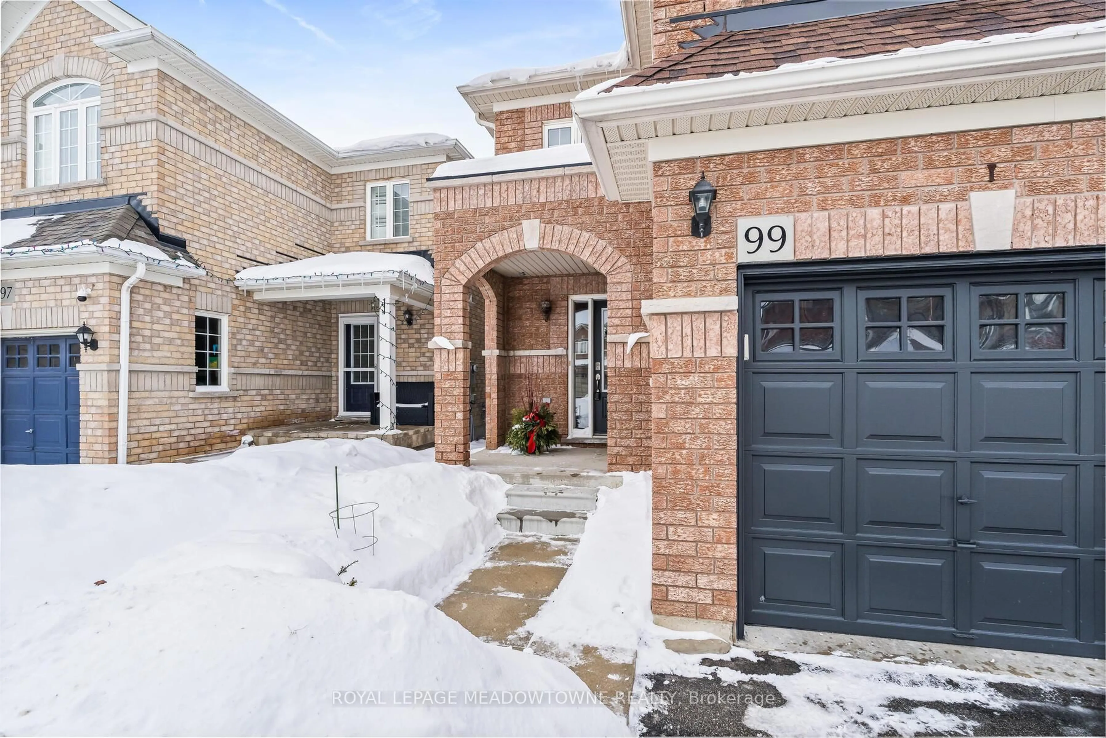 Home with brick exterior material, street for 99 Snowberry Cres, Halton Hills Ontario L7G 6M8